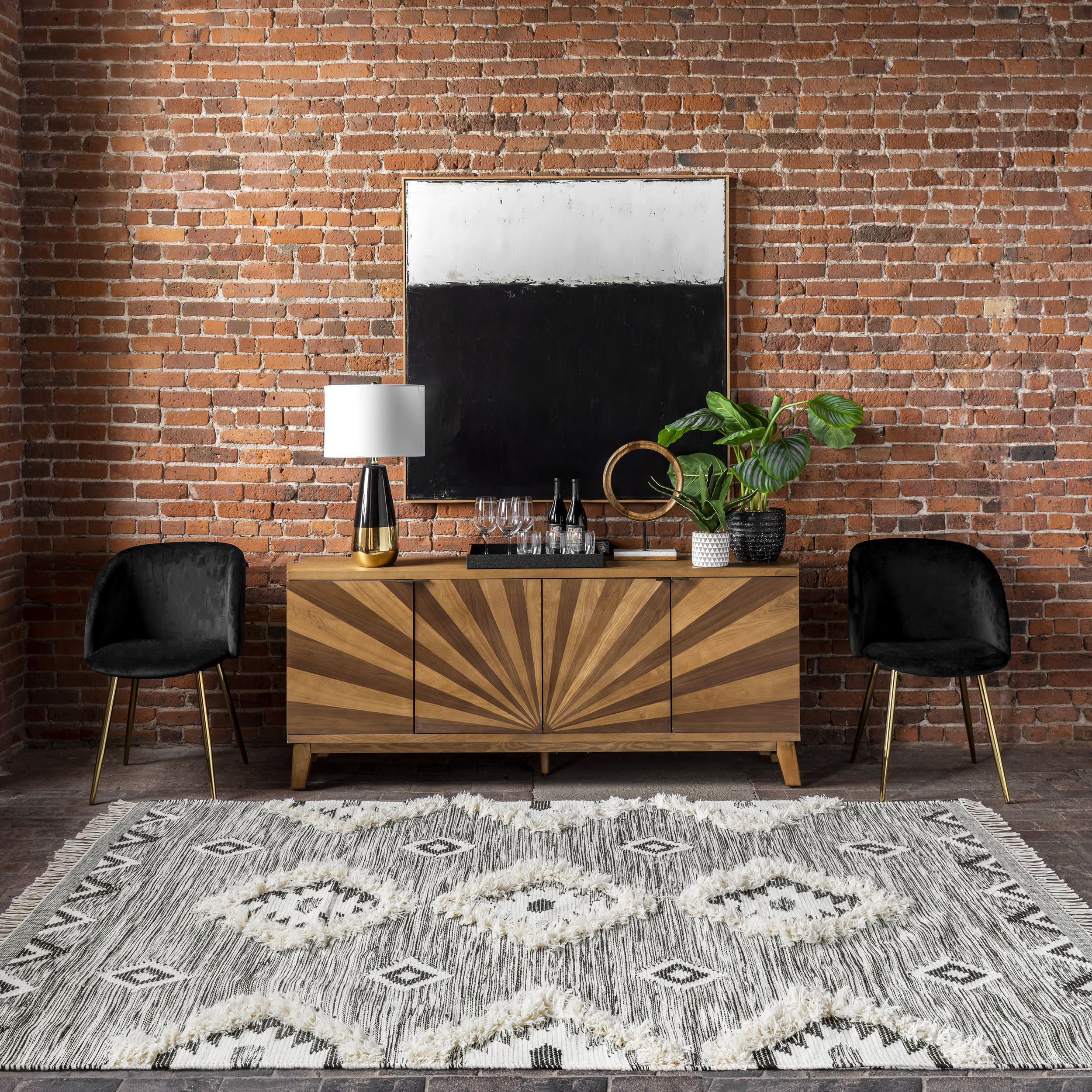 Shaggy Moroccan Lattice Fringe Rug | Black - Image 6