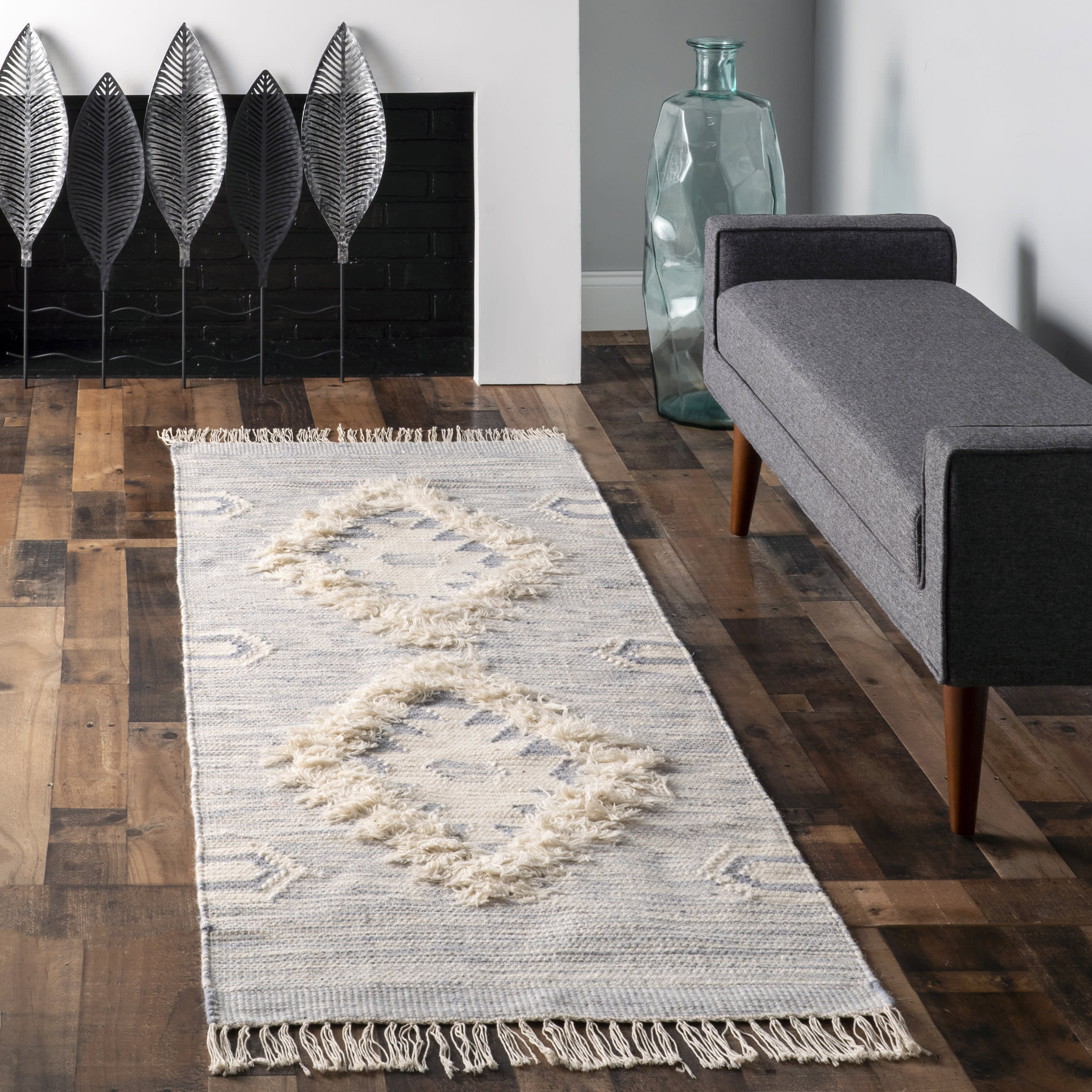 Shaggy Moroccan Lattice Fringe Rug | Blue - Image 2