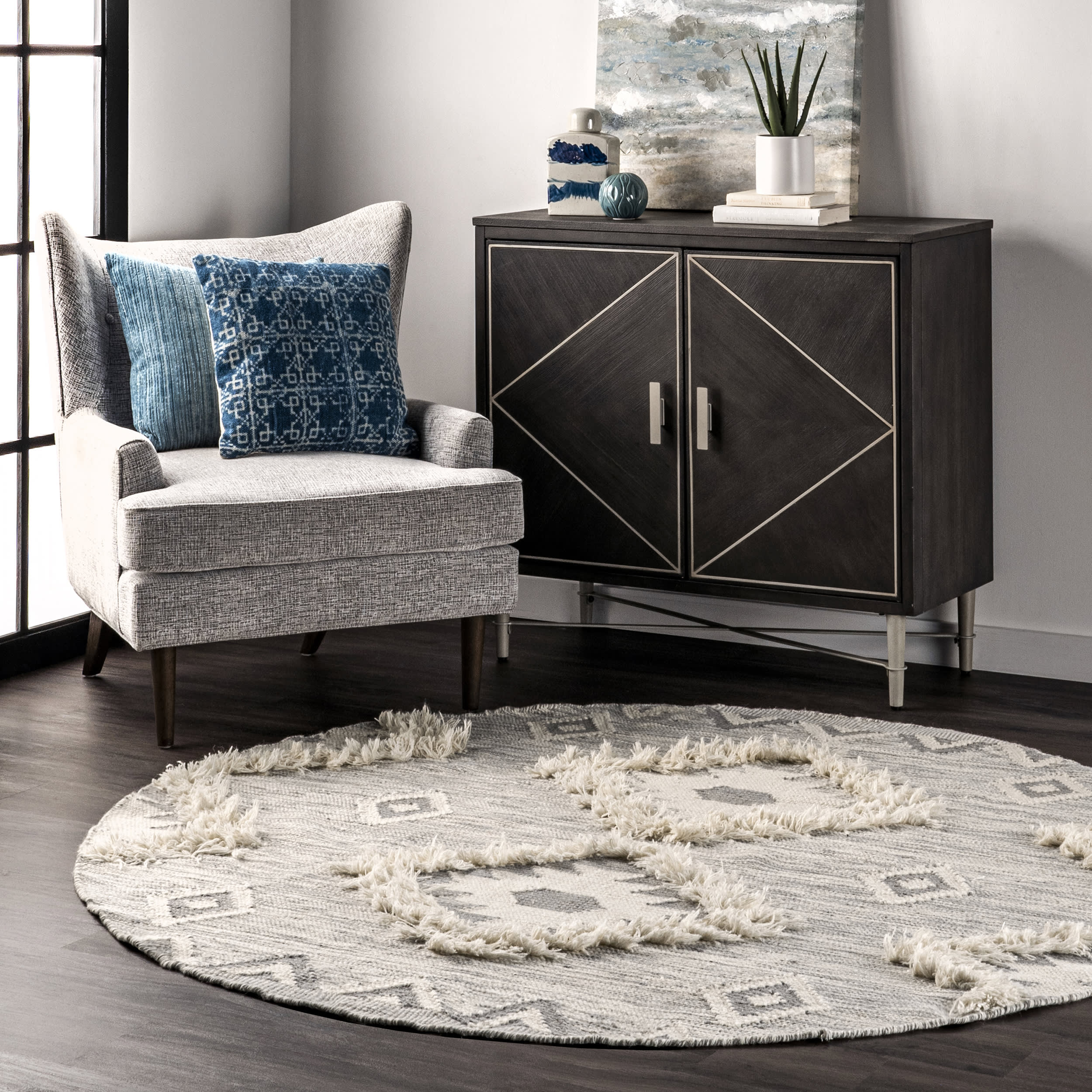 Shaggy Moroccan Lattice Fringe Rug | Light Grey - Image 2