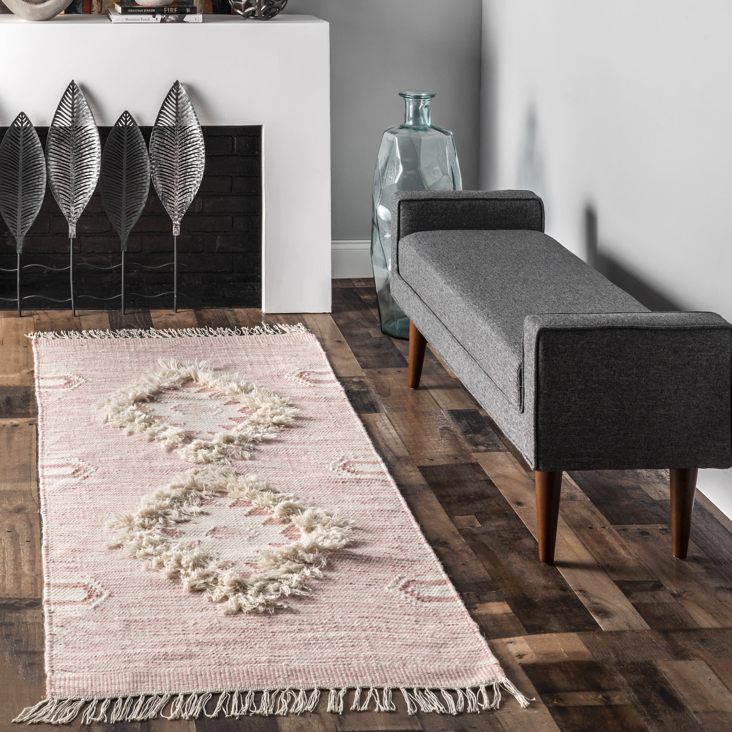 Shaggy Moroccan Lattice Fringe Rug | Pink - Image 2