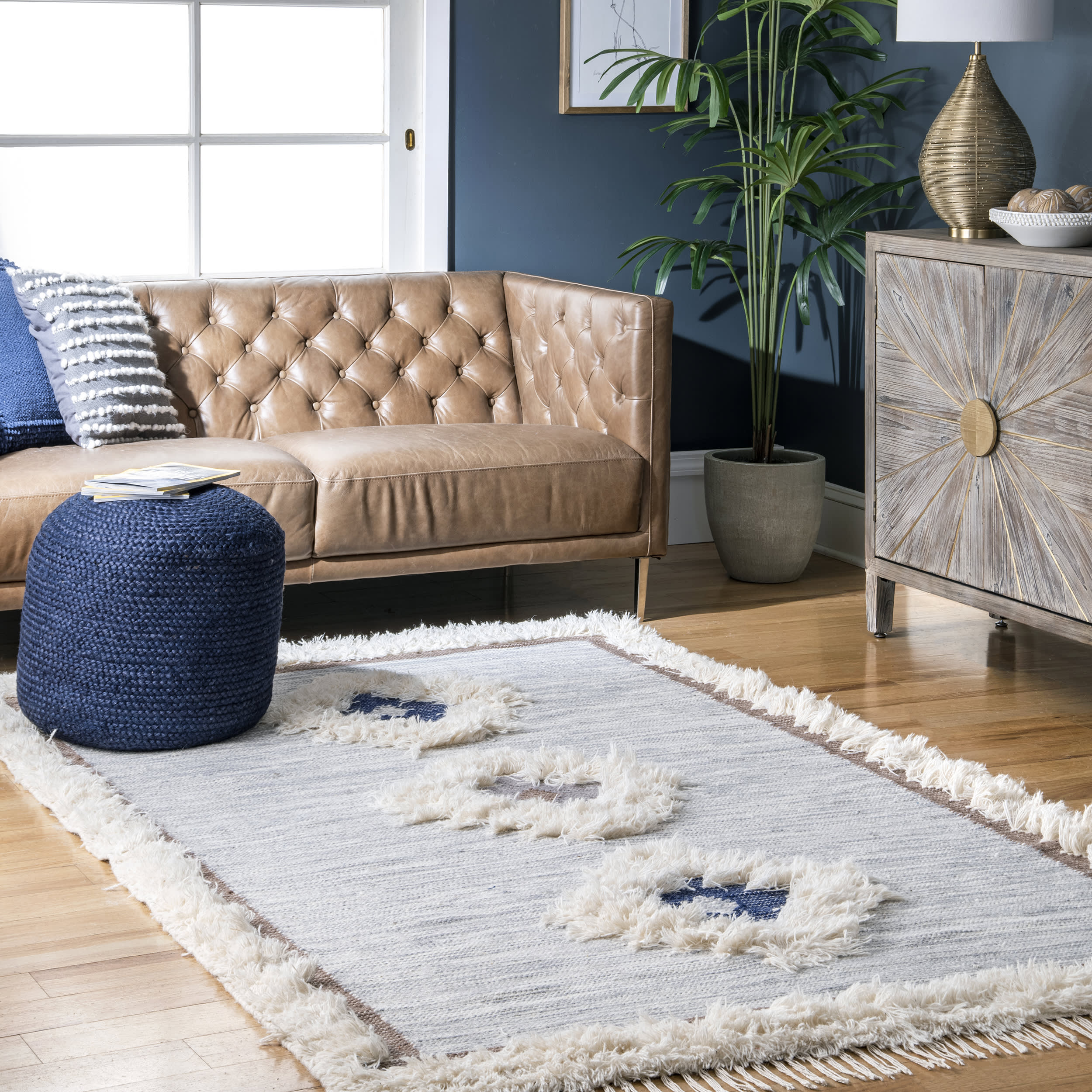 Shaggy Regal Tribal Rug | Blue - Image 2