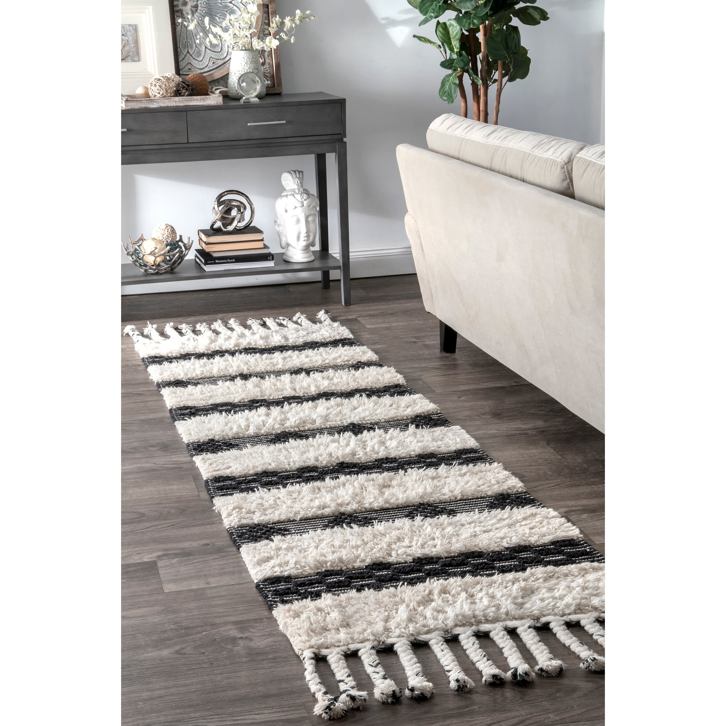 Shaggy Striped Texture Rug | Ivory - Image 2