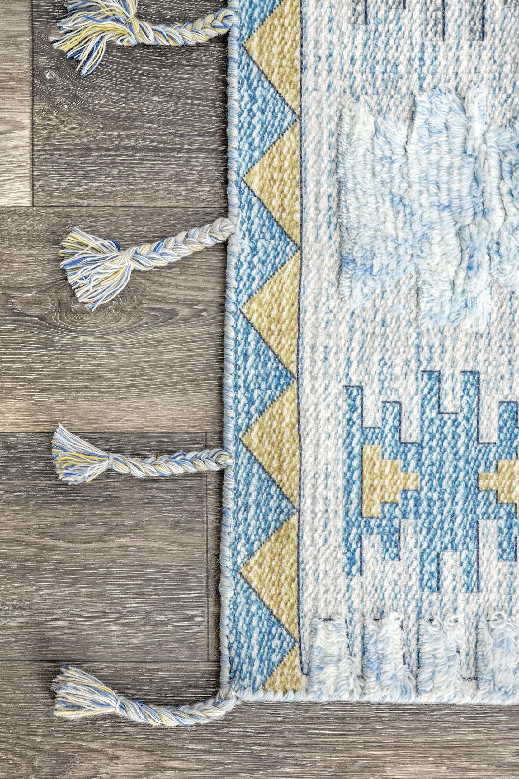 Shaggy Tribal With Braided Tassels Rug | Blue - Image 3