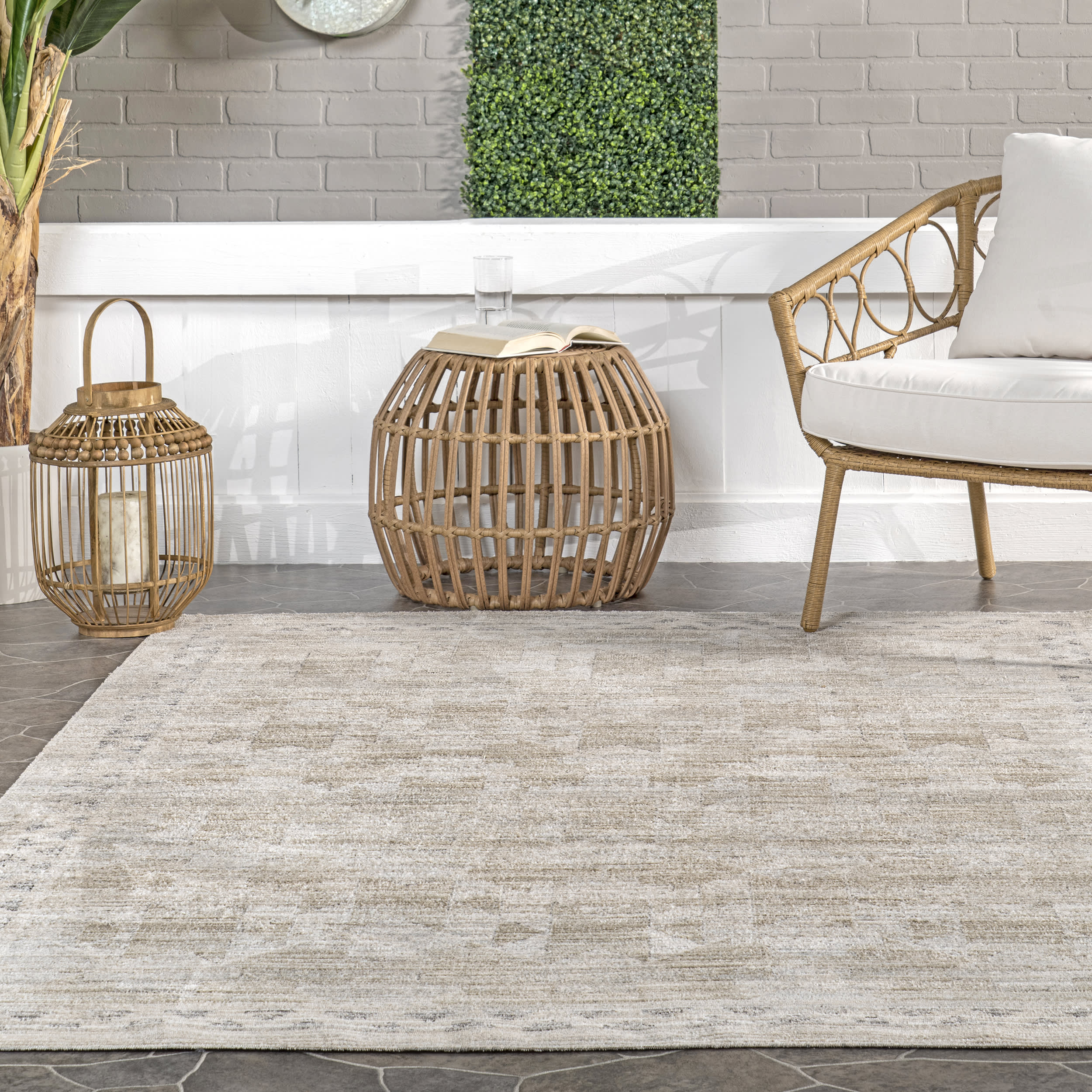 Shia Bordered Washable Indoor/Outdoor Rug | Beige - Image 4
