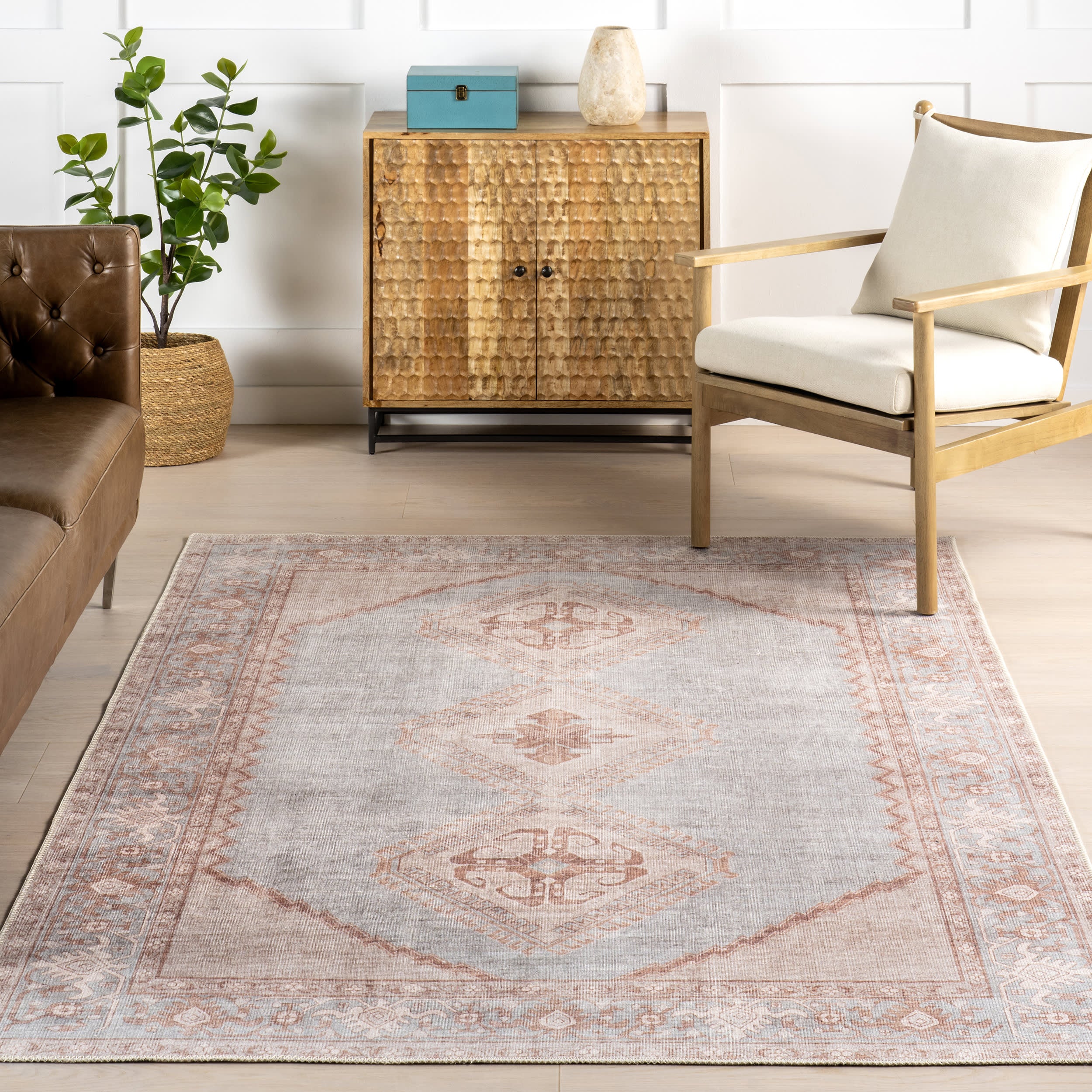 Shivani Medallion Washable Rug | Light Brown - Image 5