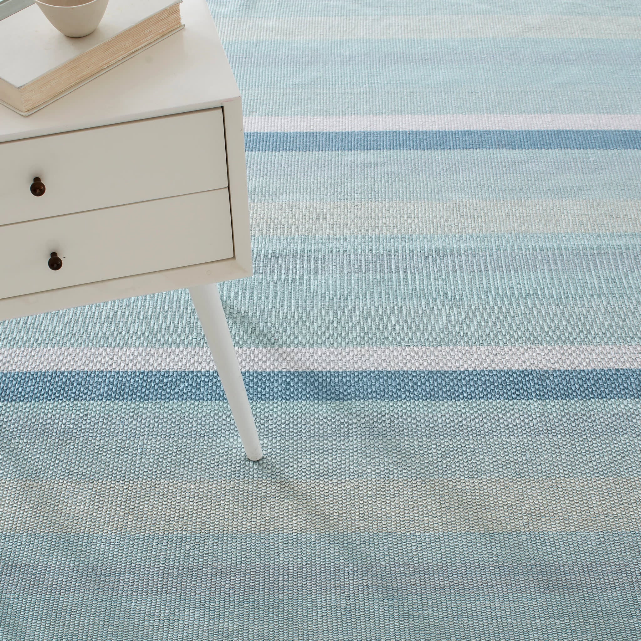 Shore Stripe Handwoven Cotton Rug | Sky Blue - Image 3