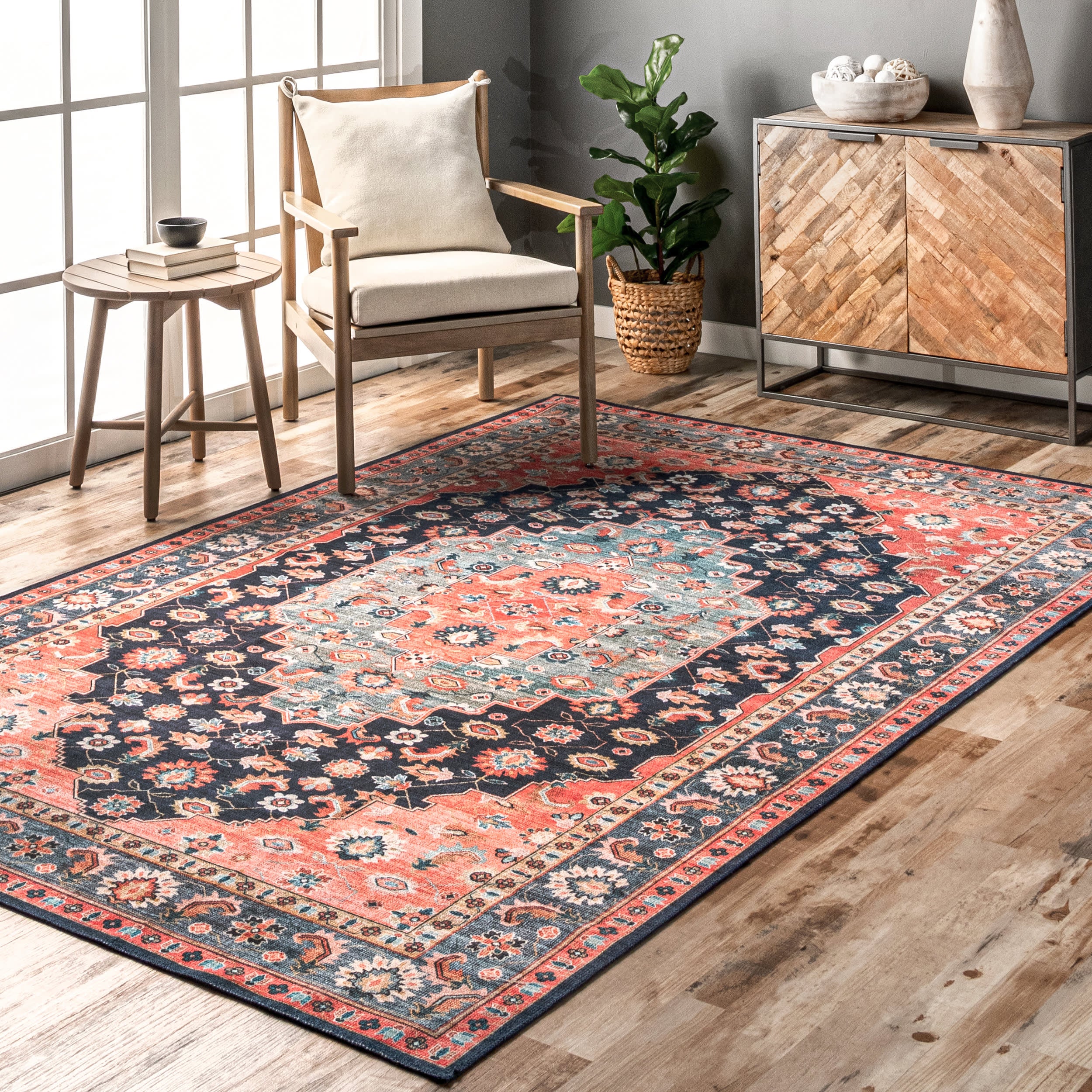 Shyla Washable Southwestern Rug | Blue - Image 2