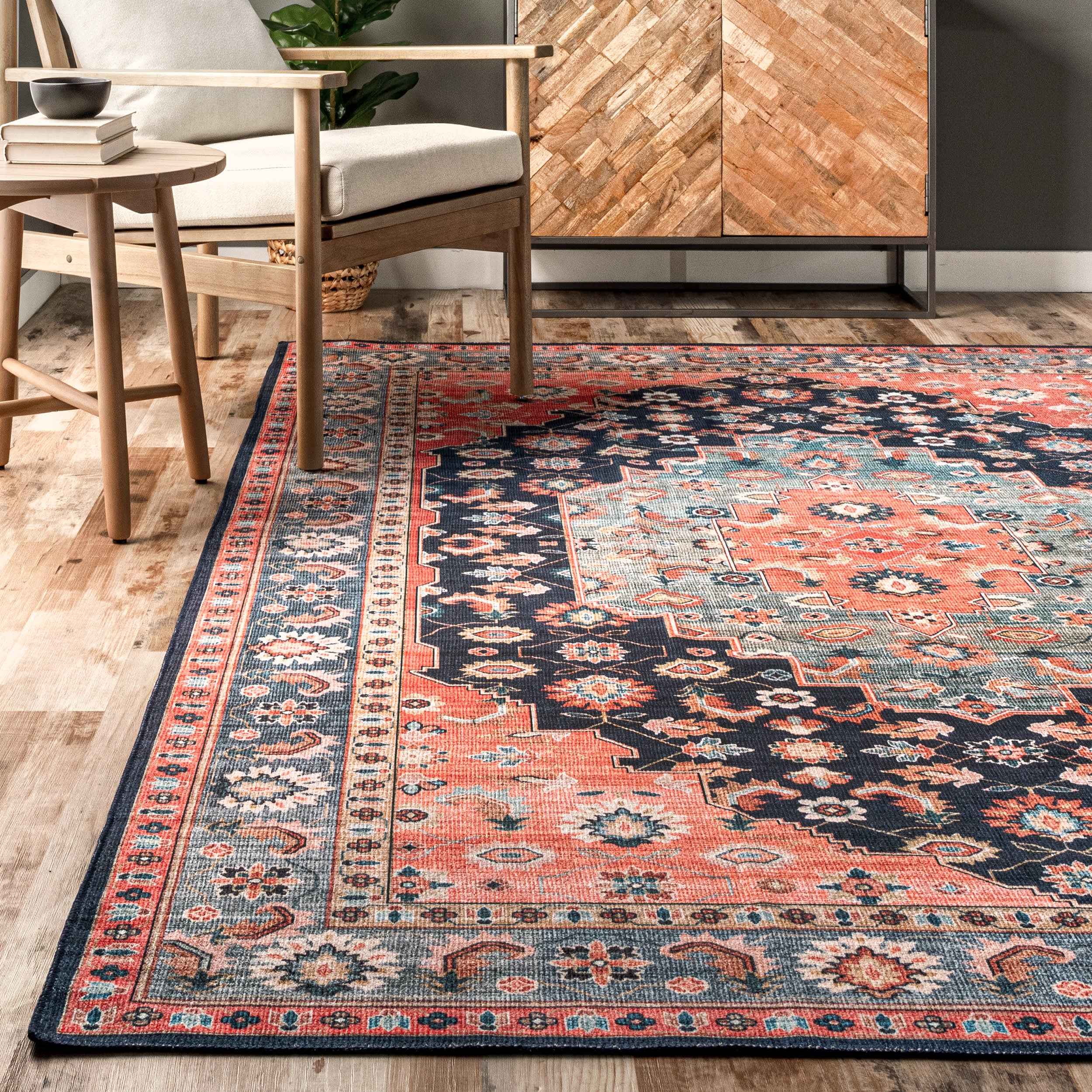 Shyla Washable Southwestern Rug | Blue - Image 4