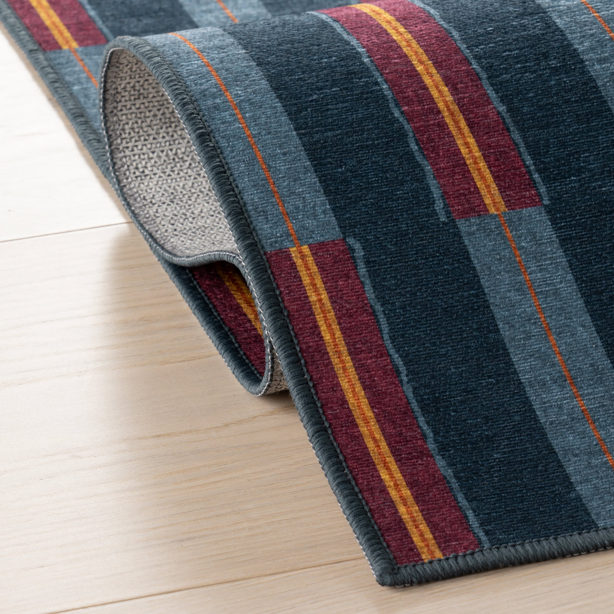 Signal Stripe Mid-Century Washable Rug by Society6 | Navy - Image 11