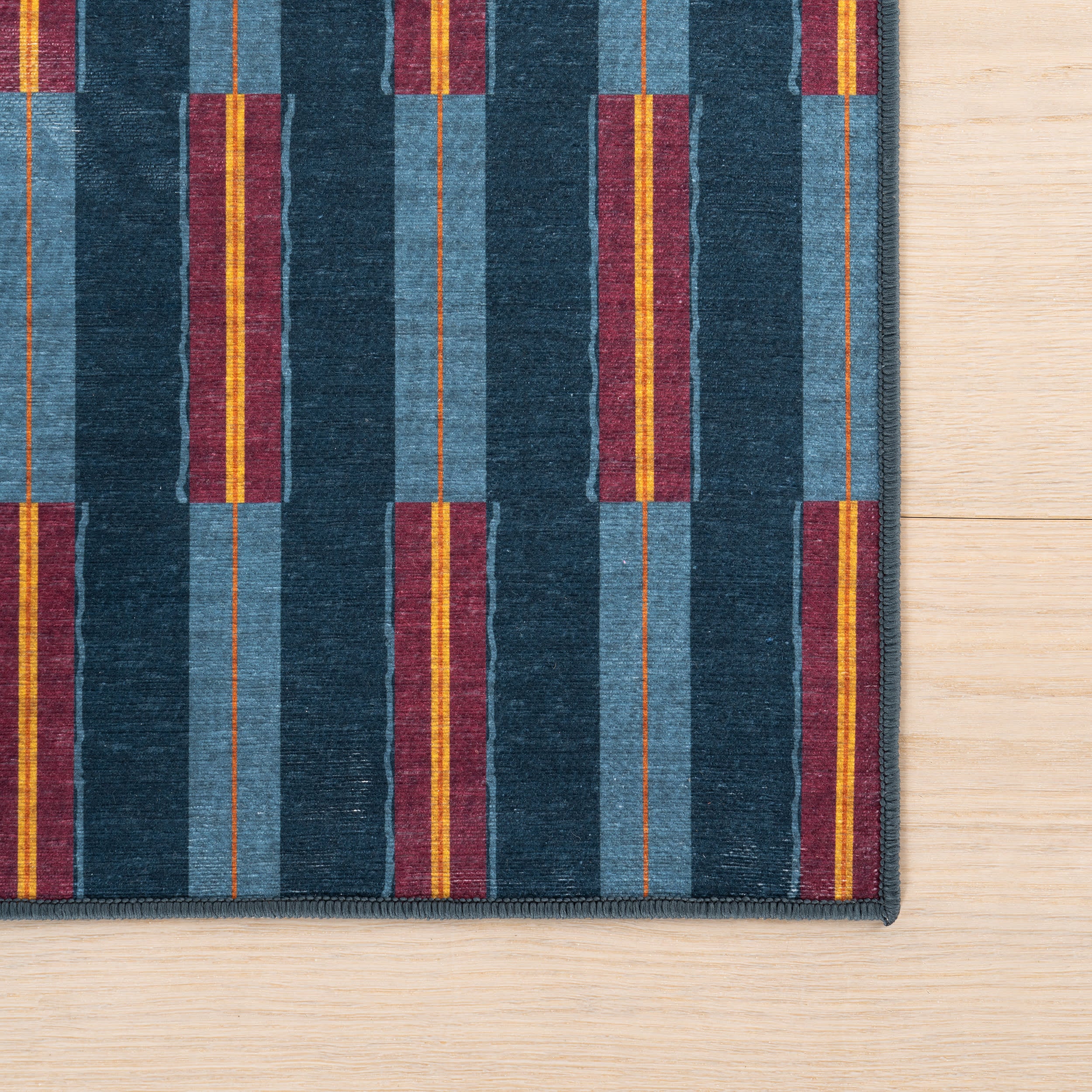 Signal Stripe Mid-Century Washable Rug by Society6 | Navy - Image 4