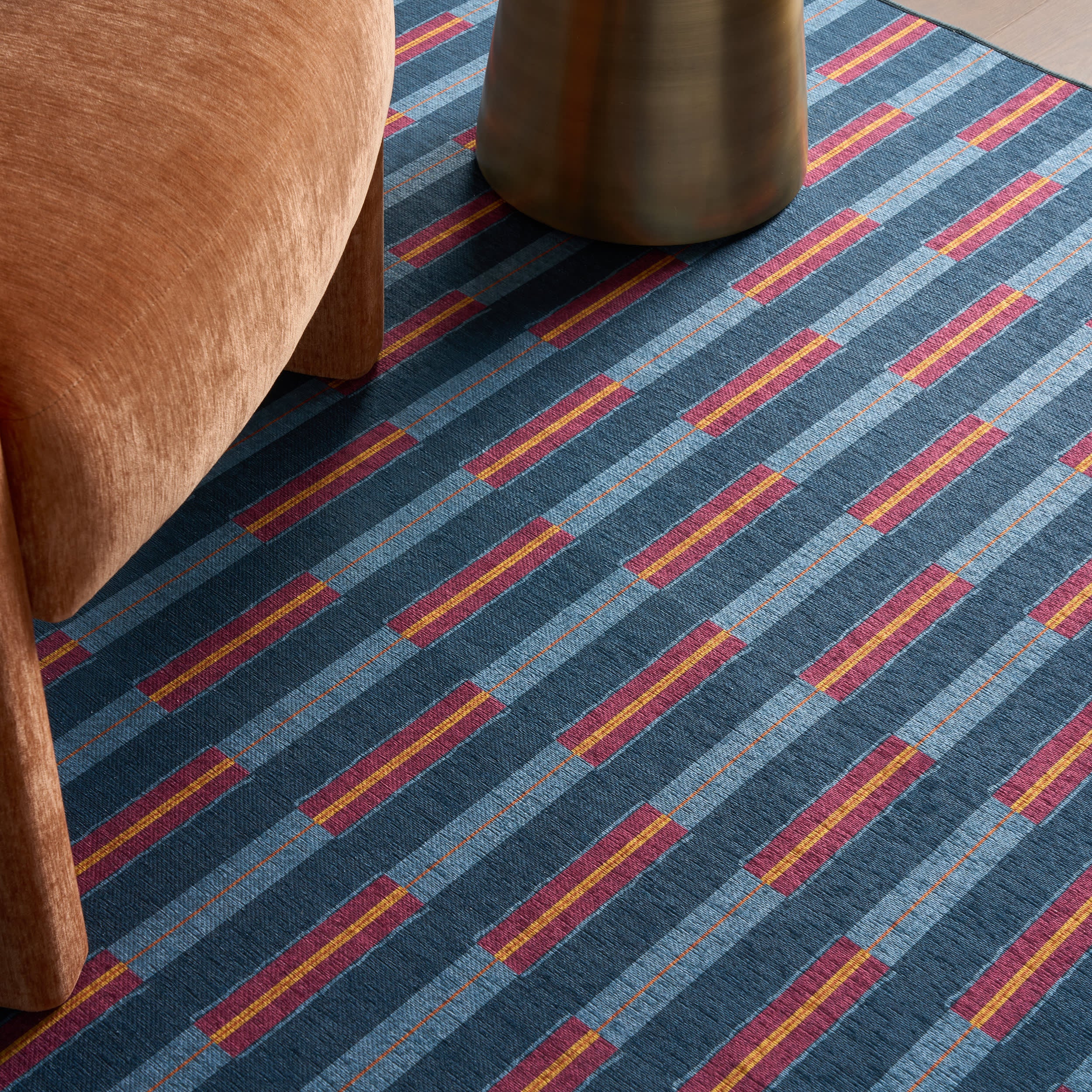 Signal Stripe Mid-Century Washable Rug by Society6 | Navy - Image 5