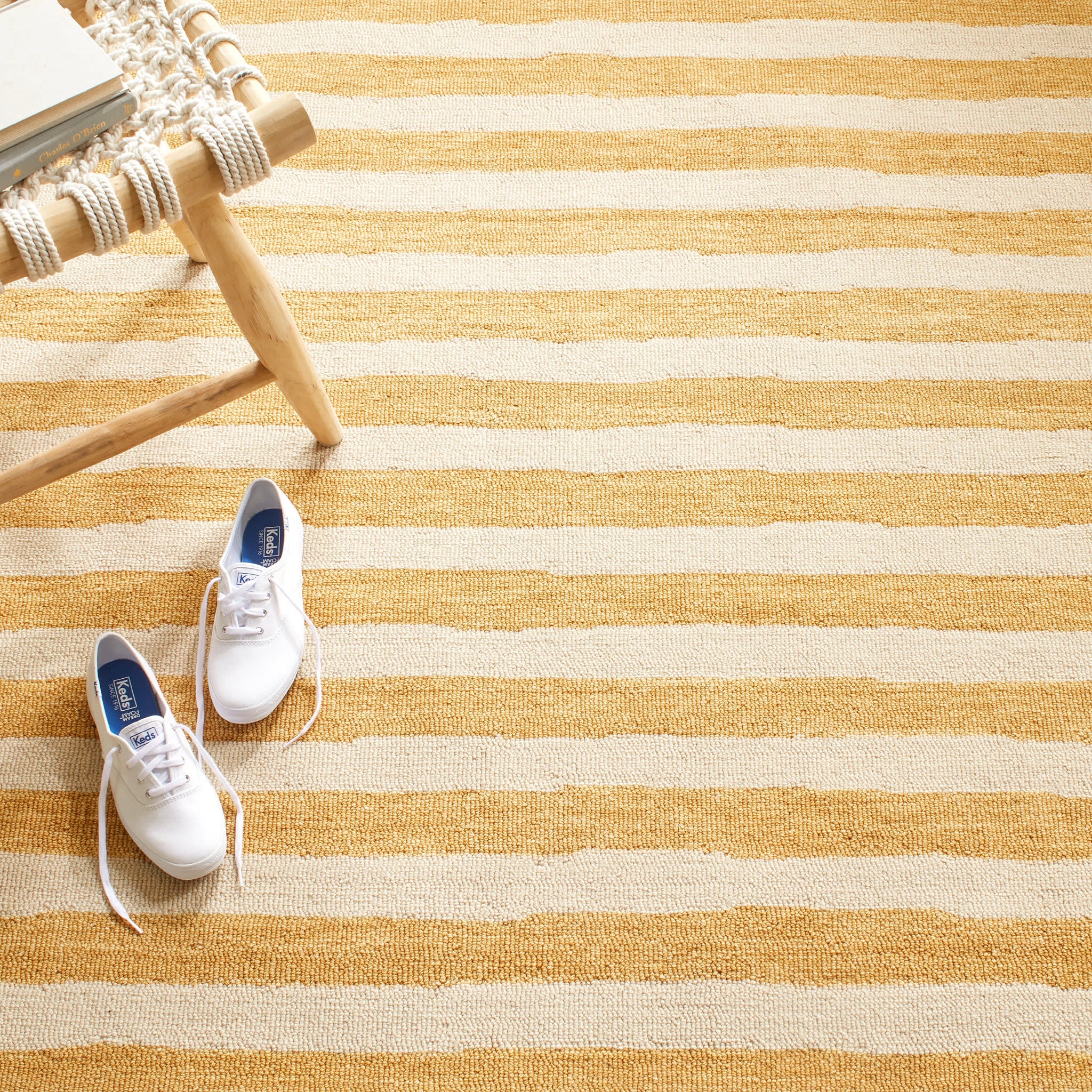 Silas Stripe Hand Micro Hooked Wool Rug | Gold - Image 4