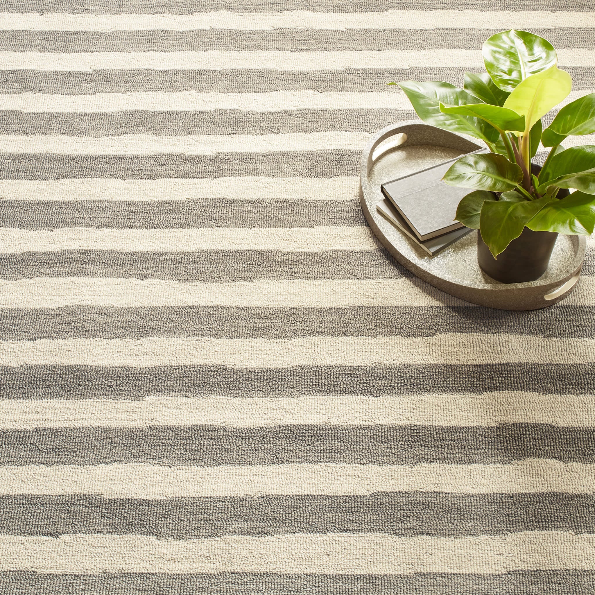 Silas Stripe Hand Micro Hooked Wool Rug | Grey - Image 3
