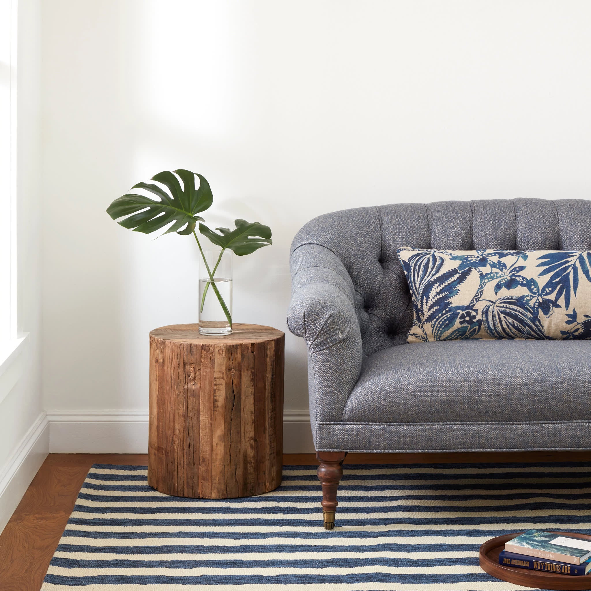 Silas Stripe Hand Micro Hooked Wool Rug | Navy - Image 3