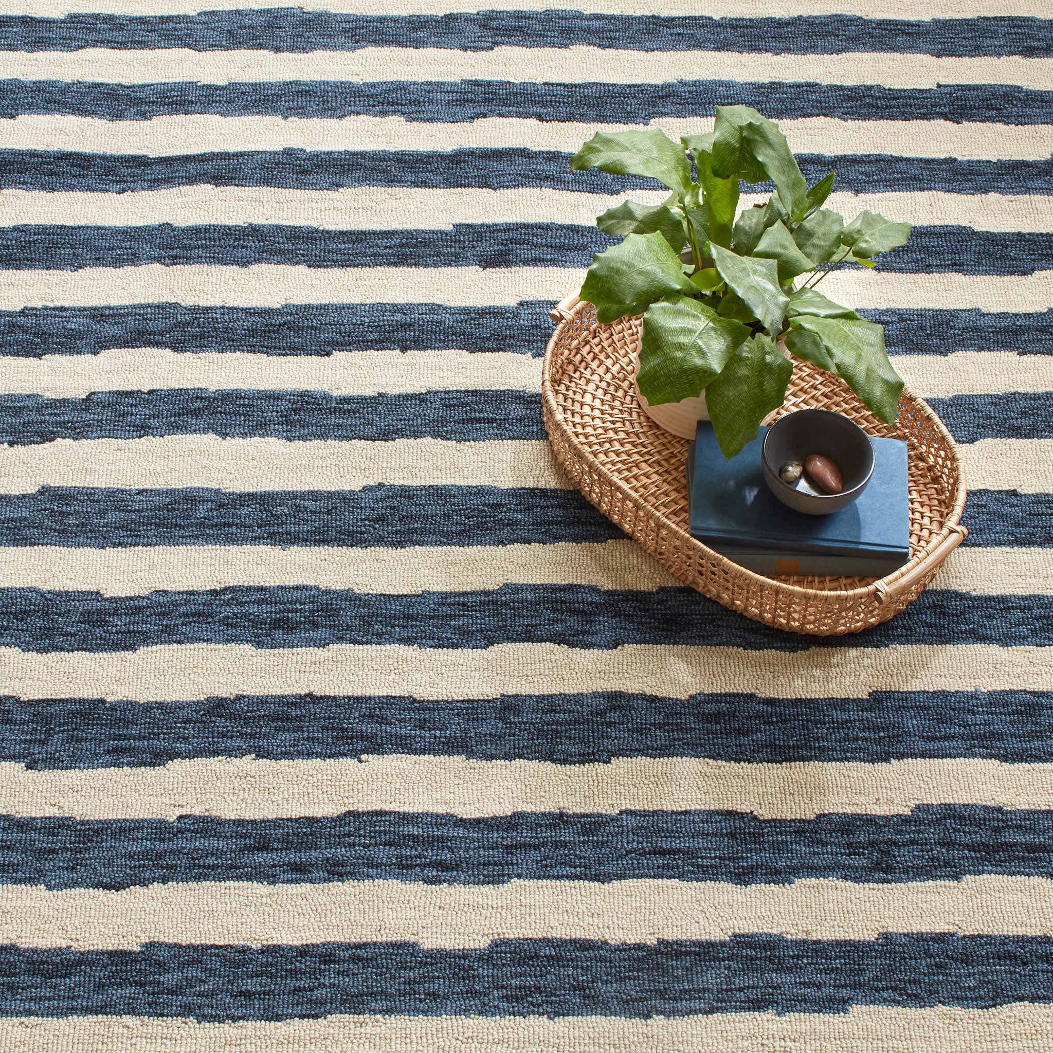 Silas Stripe Hand Micro Hooked Wool Rug | Navy - Image 4
