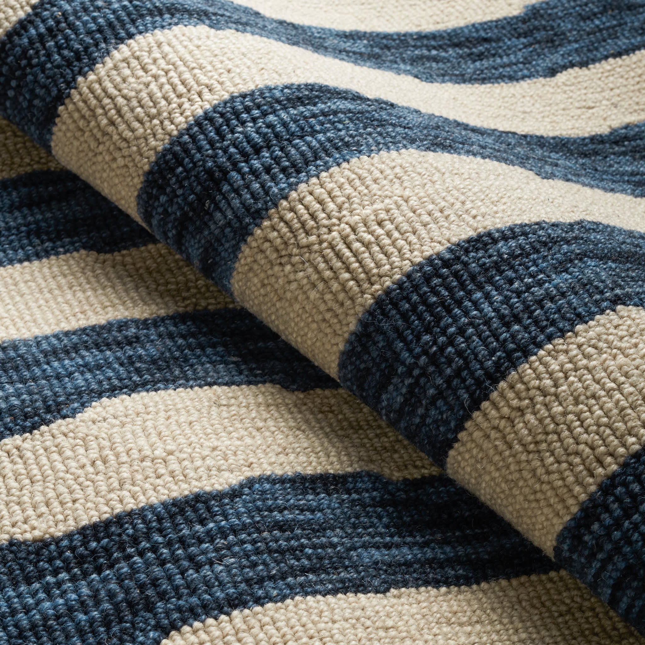 Silas Stripe Hand Micro Hooked Wool Rug | Navy - Image 5