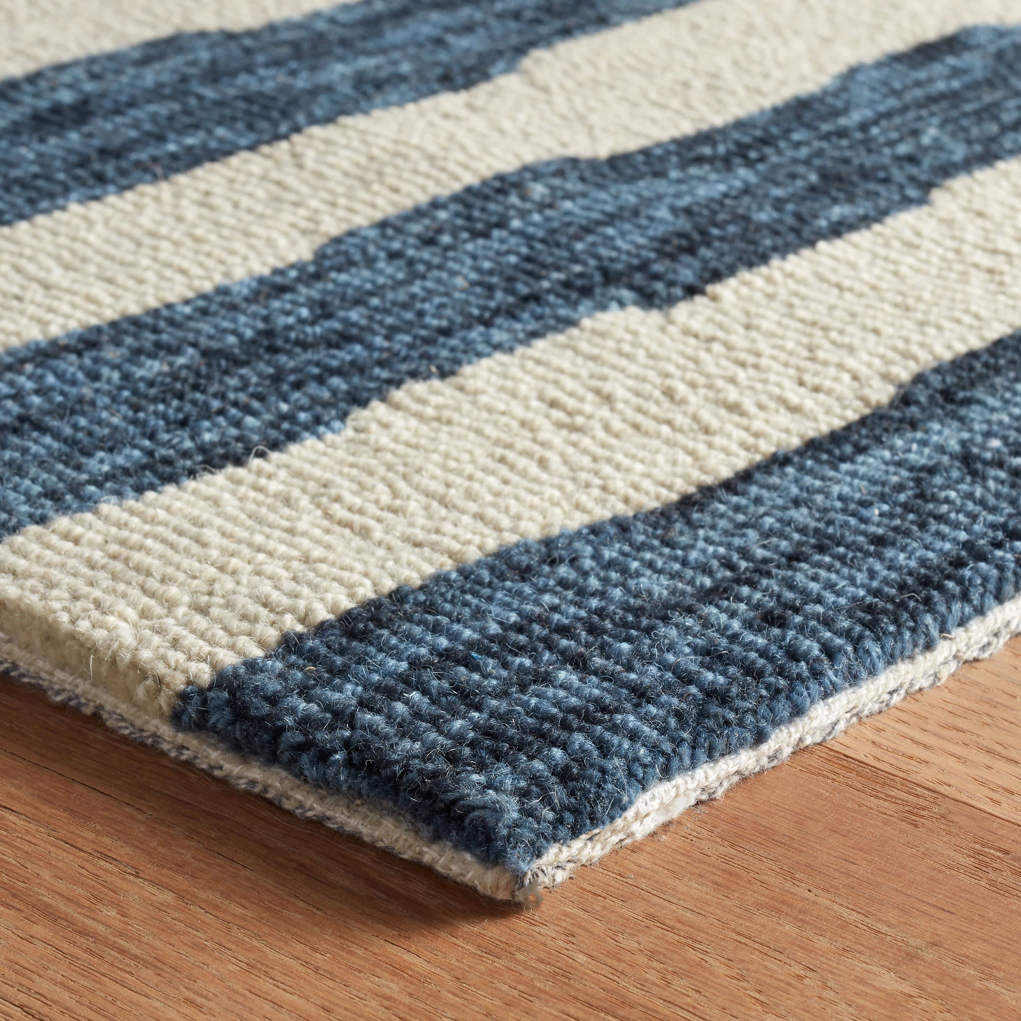 Silas Stripe Hand Micro Hooked Wool Rug | Navy - Image 7
