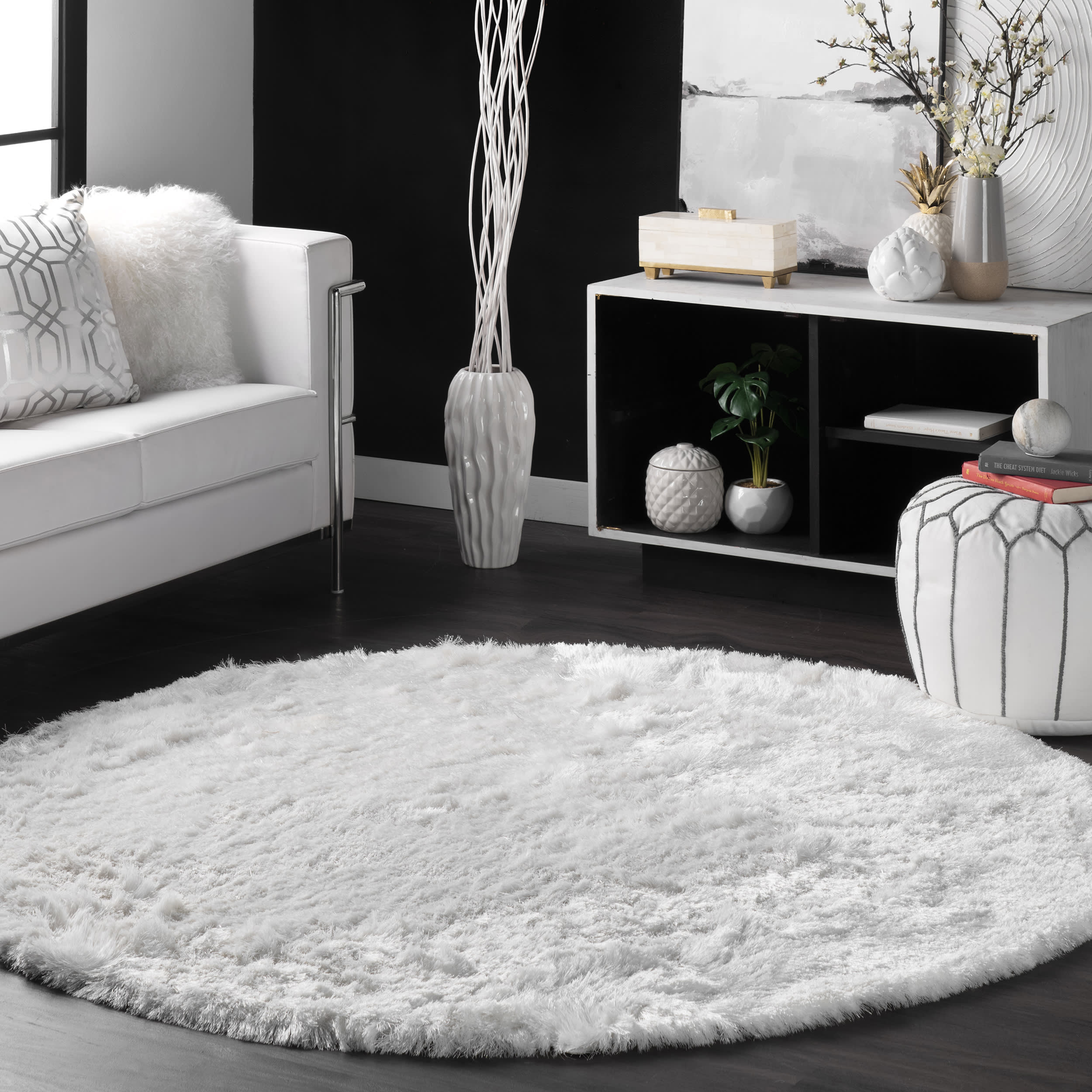 Silky Shine Solid Shag Rug | Pearl White - Image 2