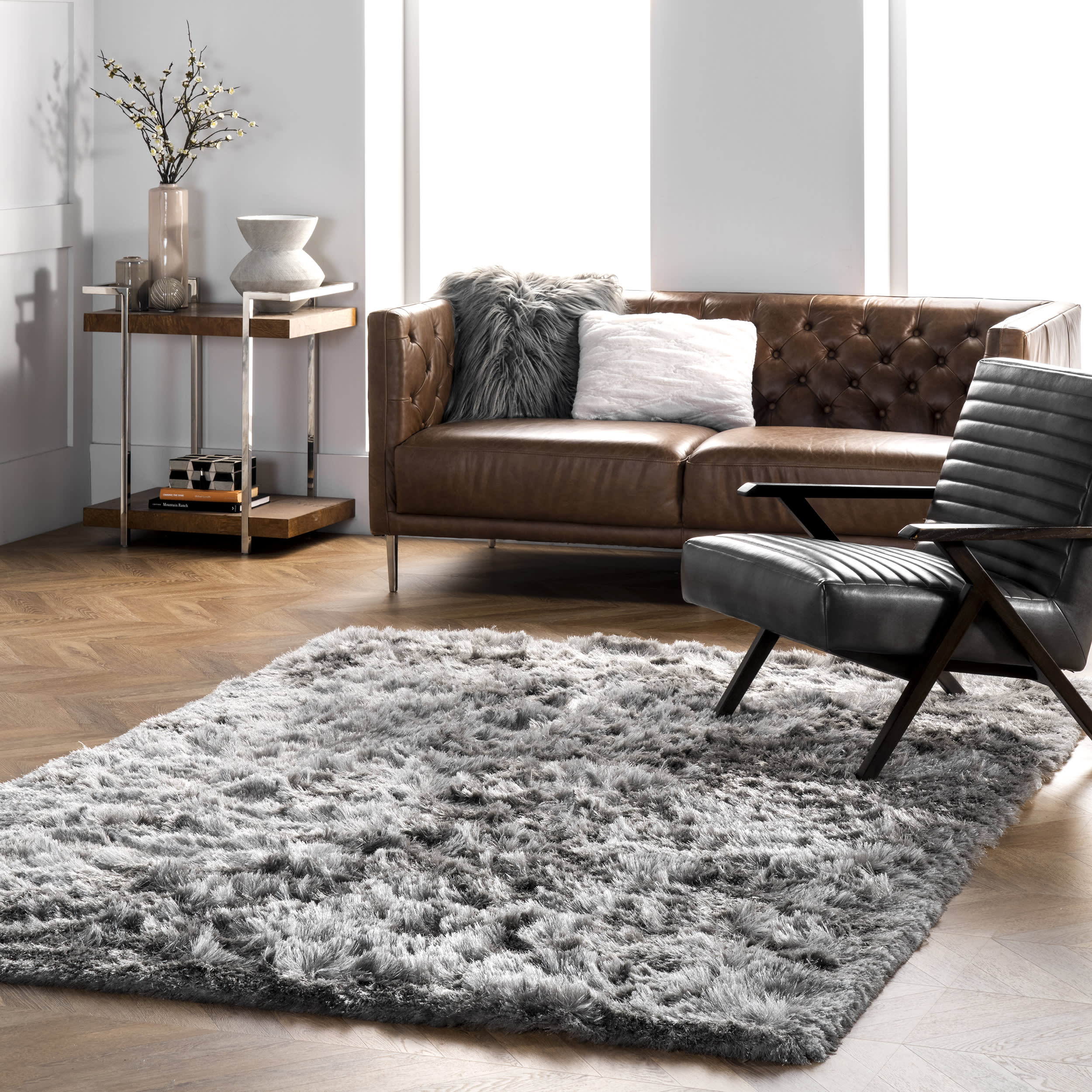 Silky Shine Solid Shag Rug | Silver - Image 2