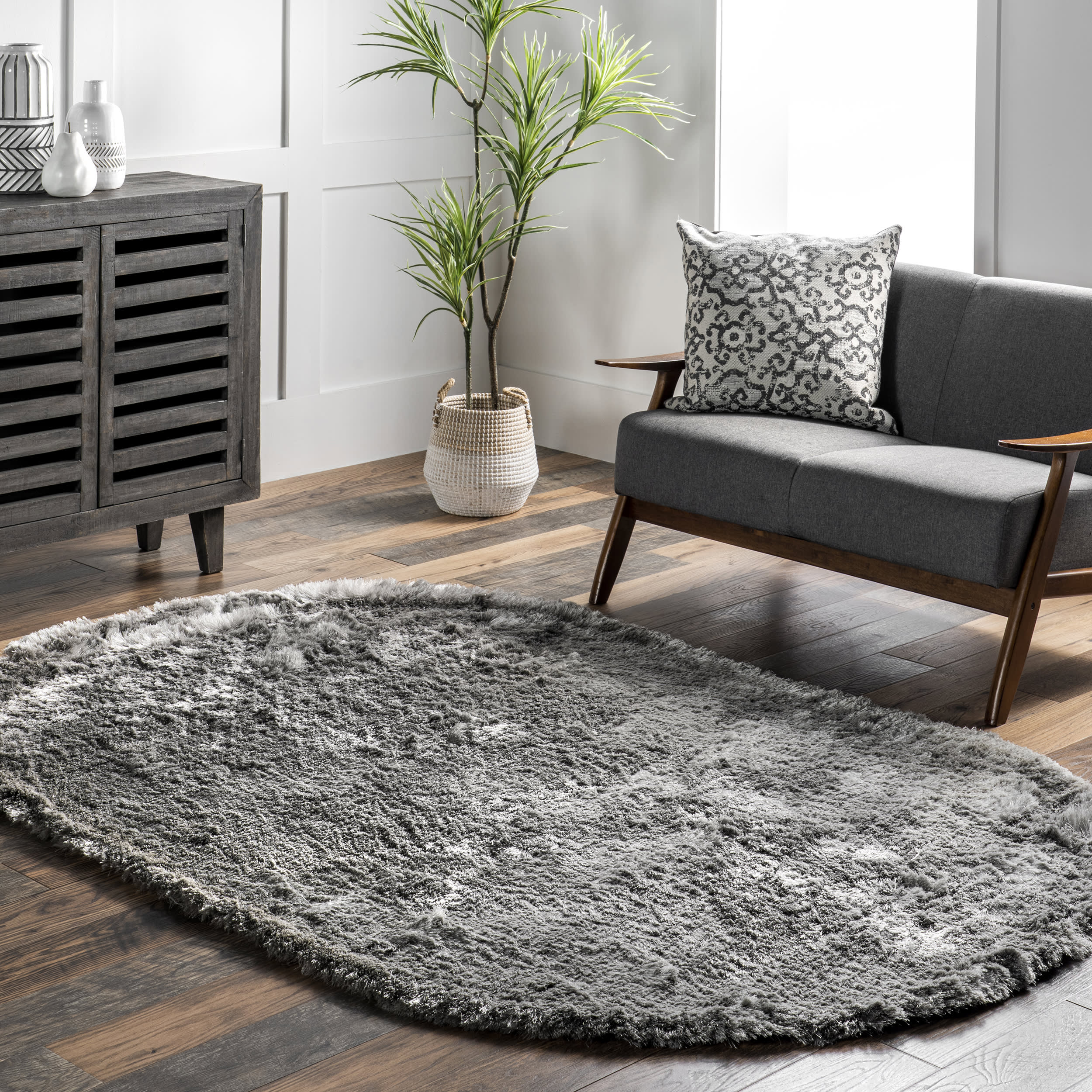 Silky Shine Solid Shag Rug | Silver - Image 2
