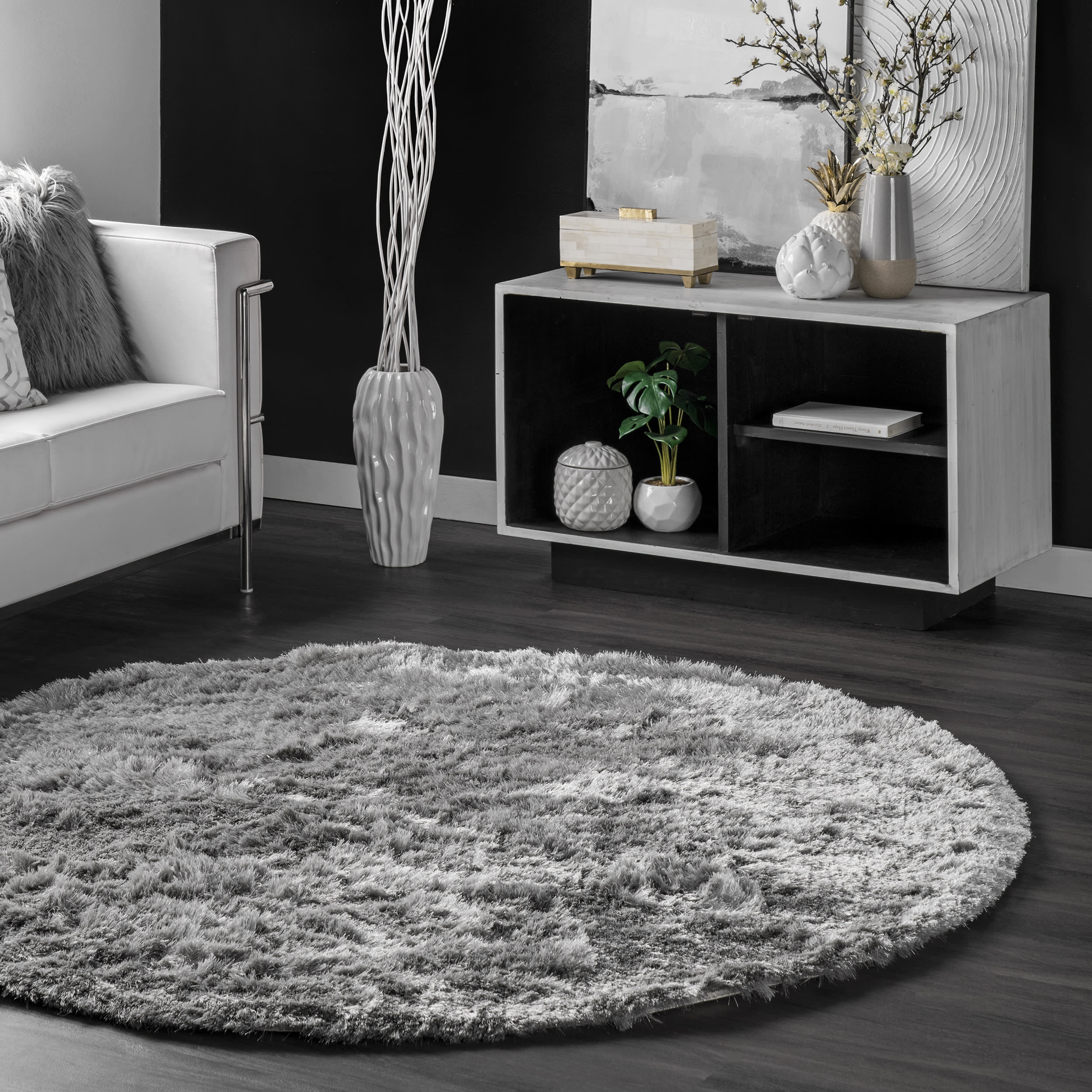 Silky Shine Solid Shag Rug | Silver - Image 2