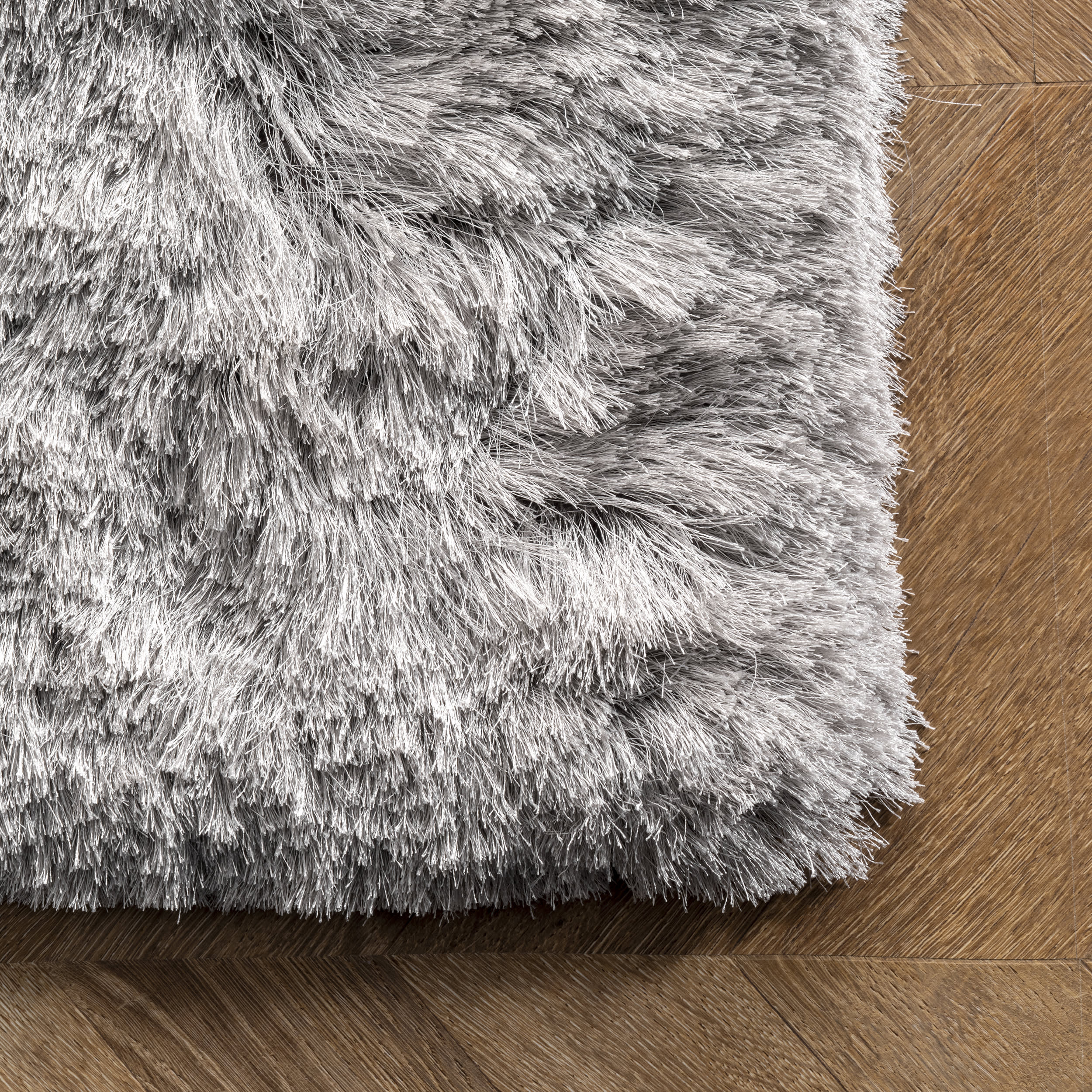 Silky Shine Solid Shag Rug | Silver - Image 3