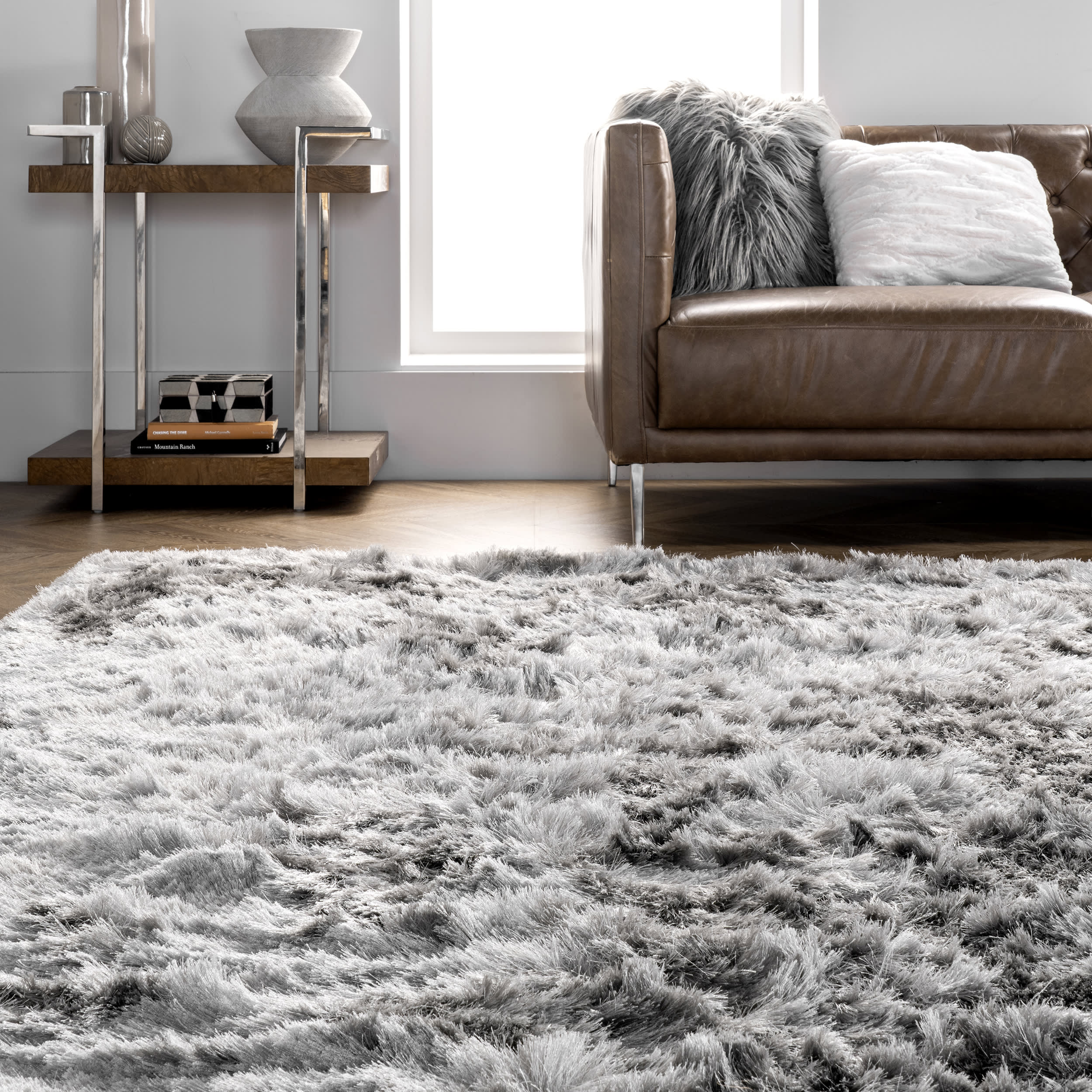 Silky Shine Solid Shag Rug | Silver - Image 4