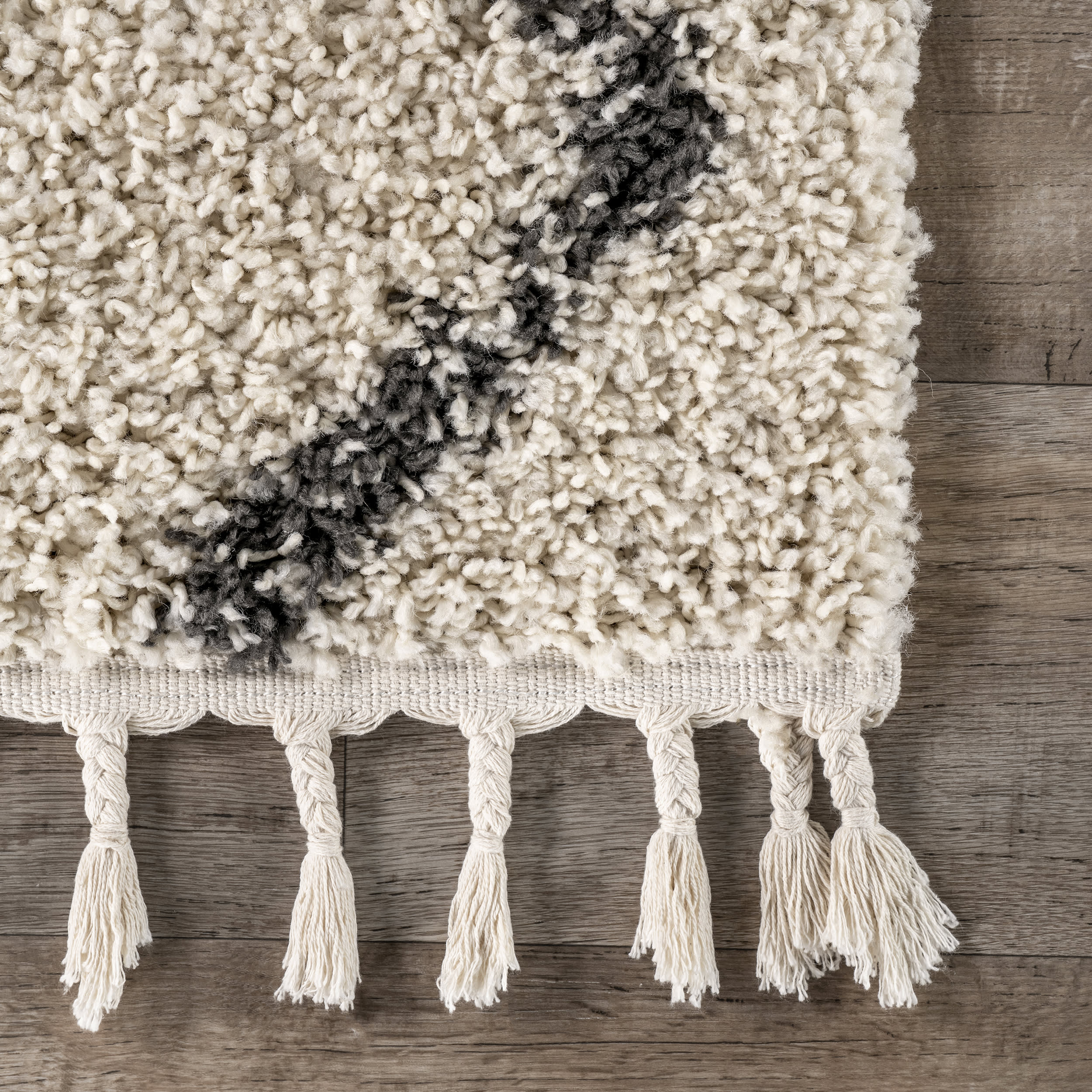 Simple Trellis With Braided Tassels Rug | Off White - Image 3