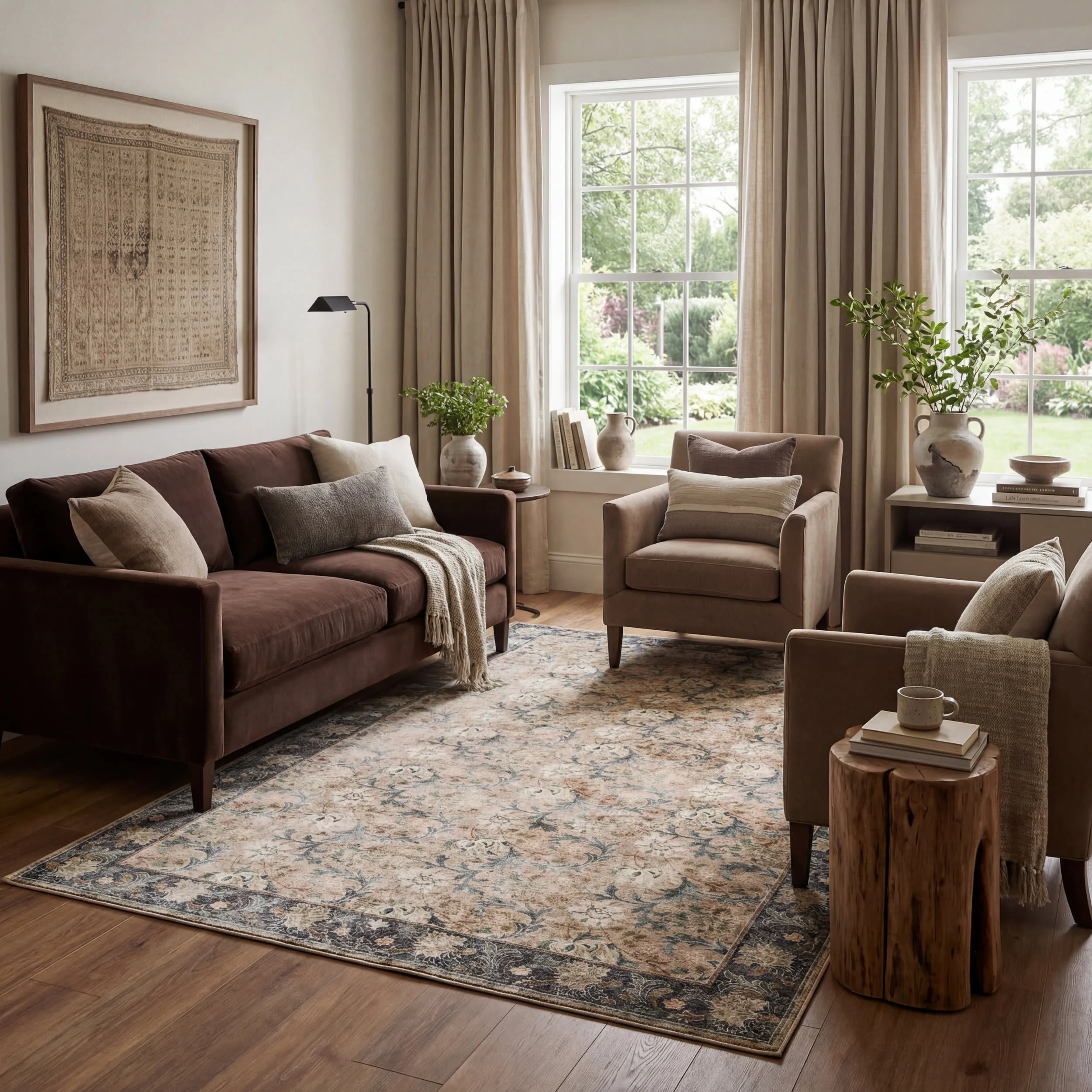 Sinikse Floral and Paisley Washable Rug | Beige - Image 2