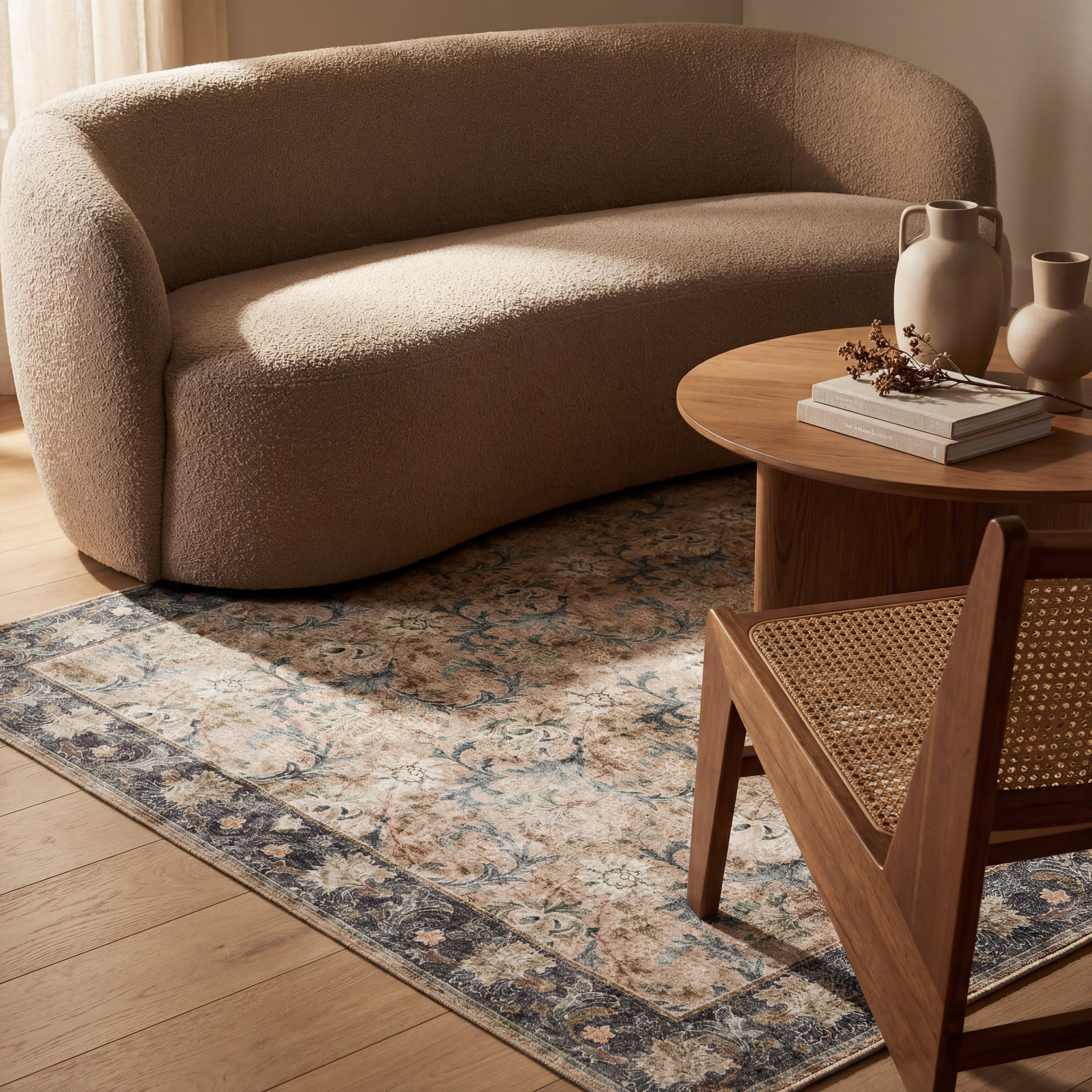 Sinikse Floral and Paisley Washable Rug | Beige - Image 5