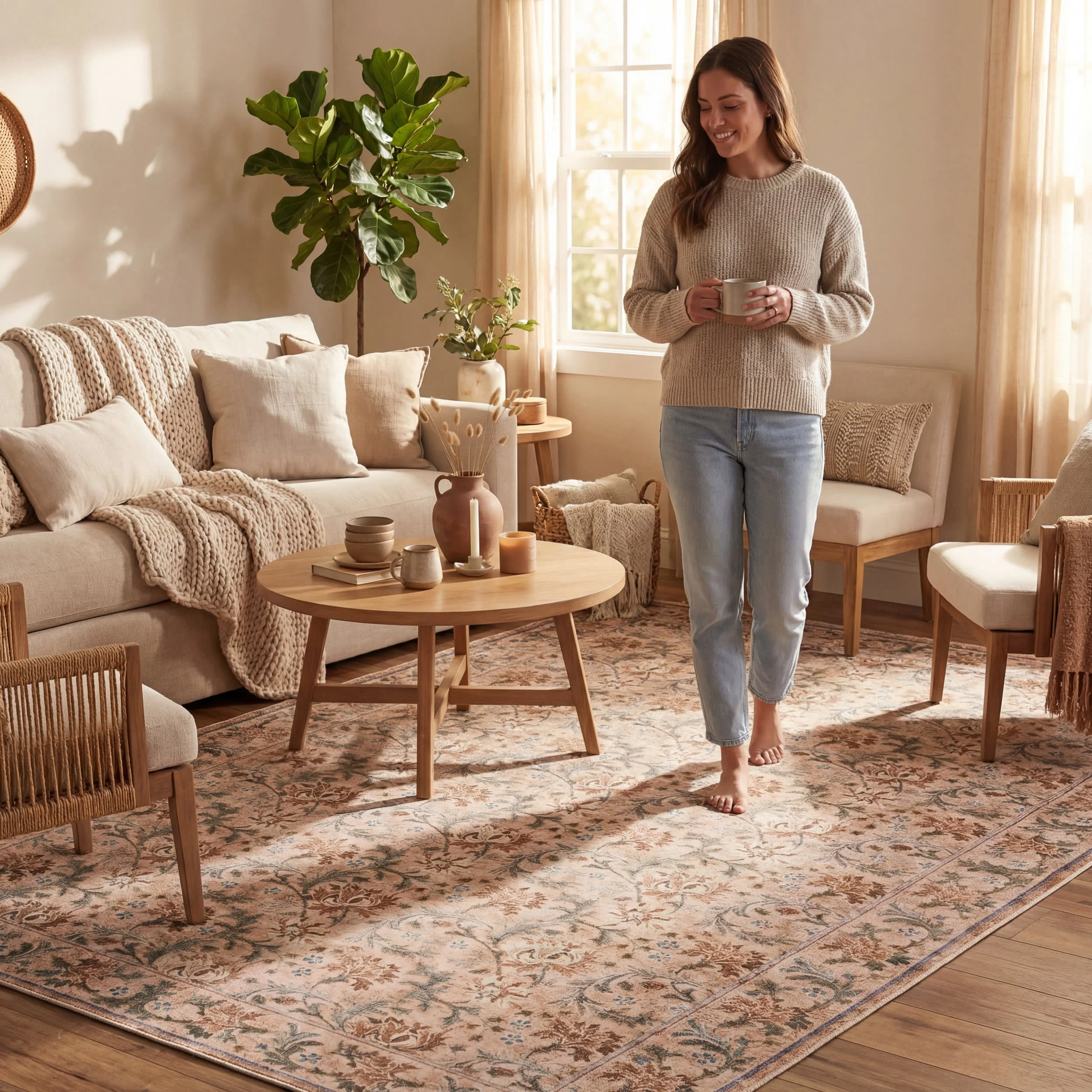 Sinikse Floral and Paisley Washable Rug | Peach - Image 9