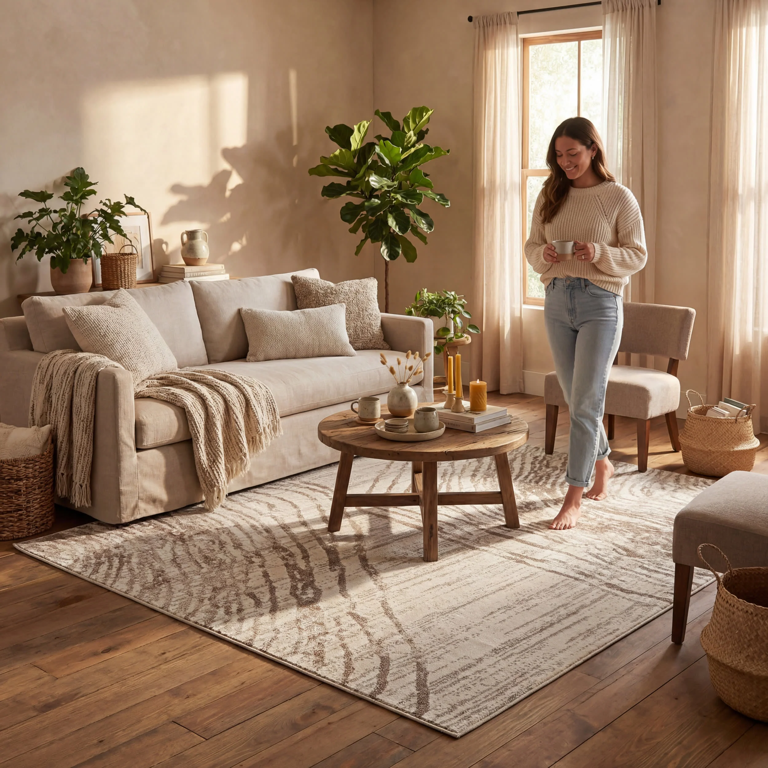 Siroc Modern Abstract Rug | Ivory - Image 9