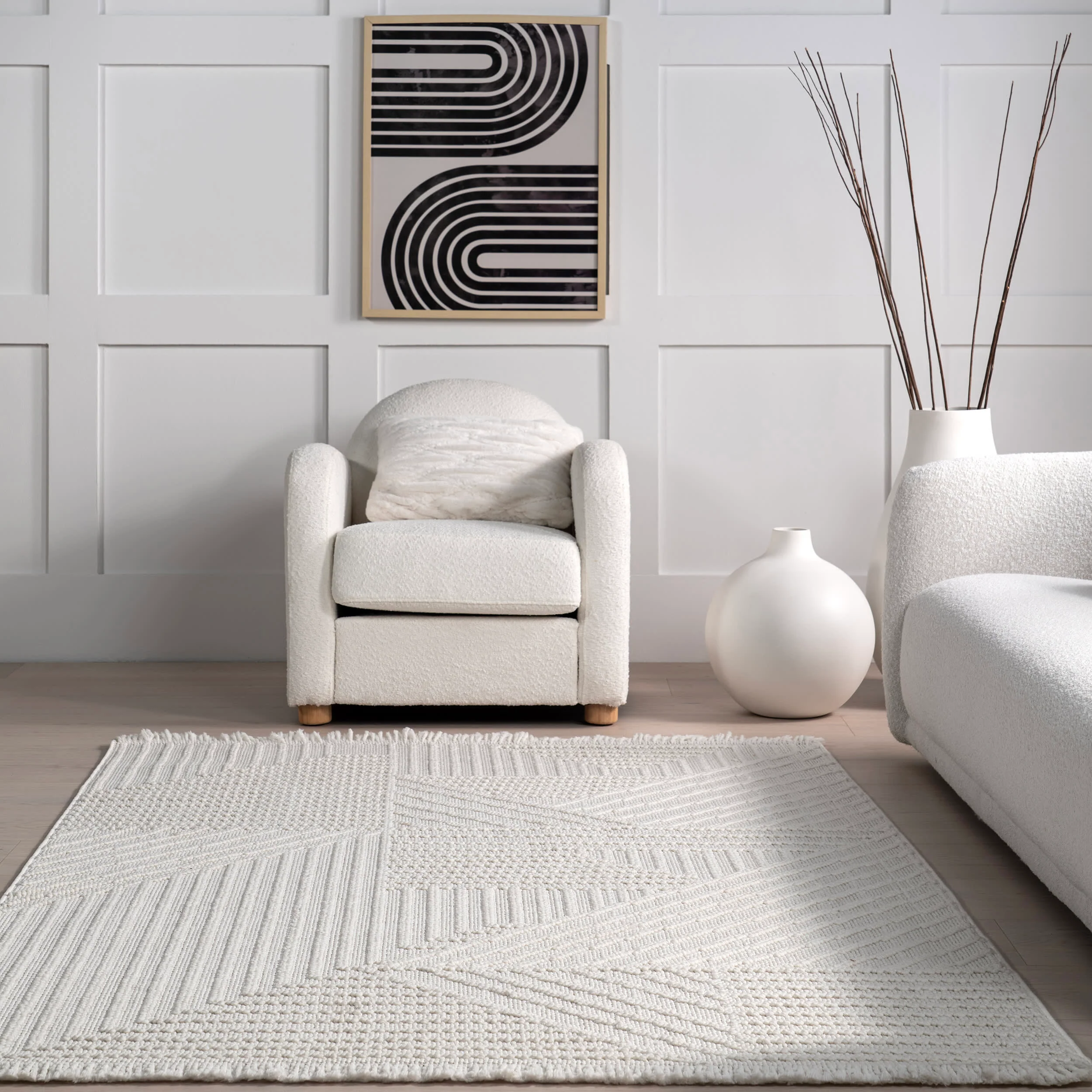 Sisile Zen Garden Tasseled Rug | Off White - Image 4