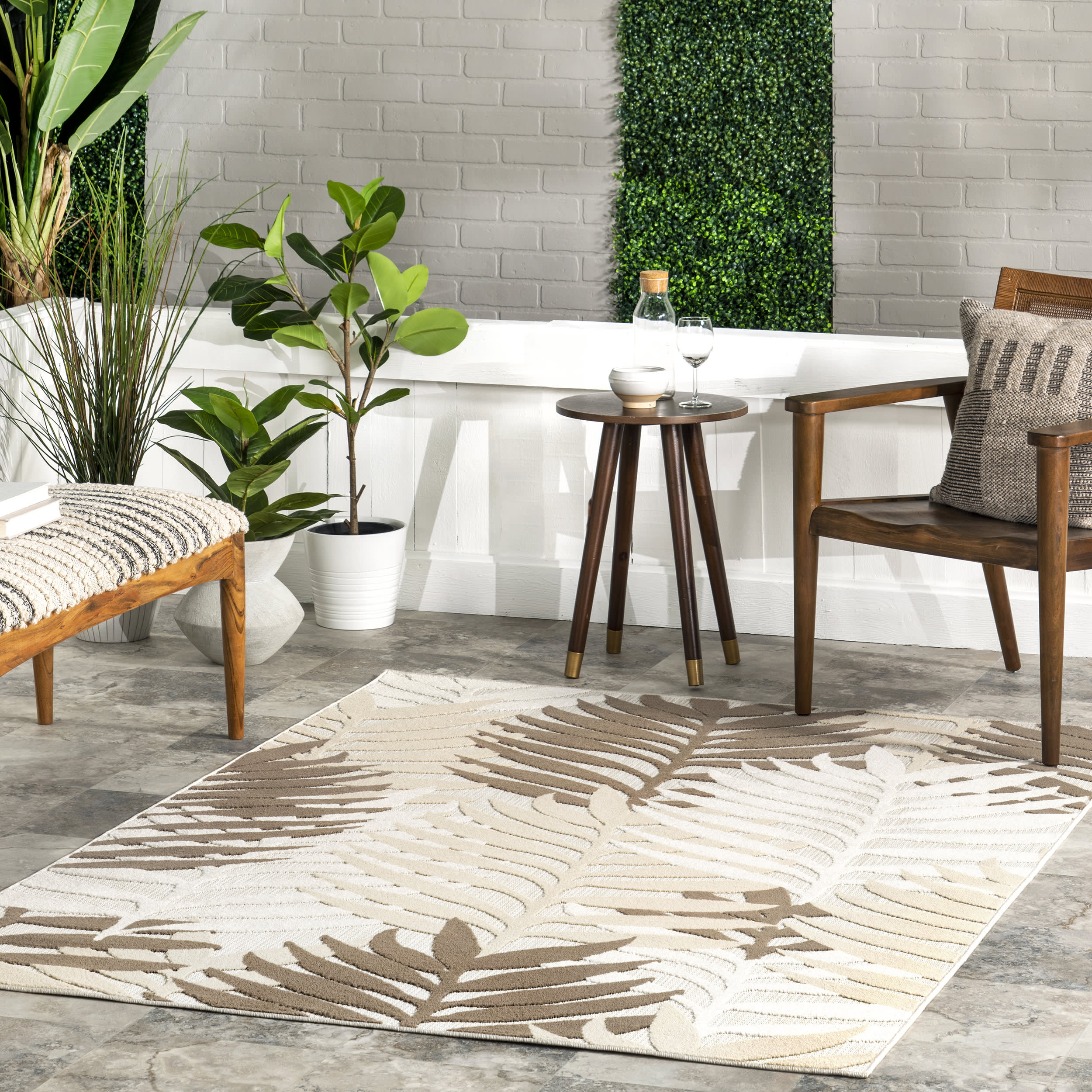 Skyler Tropical Leaves Indoor-Outdoor Rug | Beige - Image 2