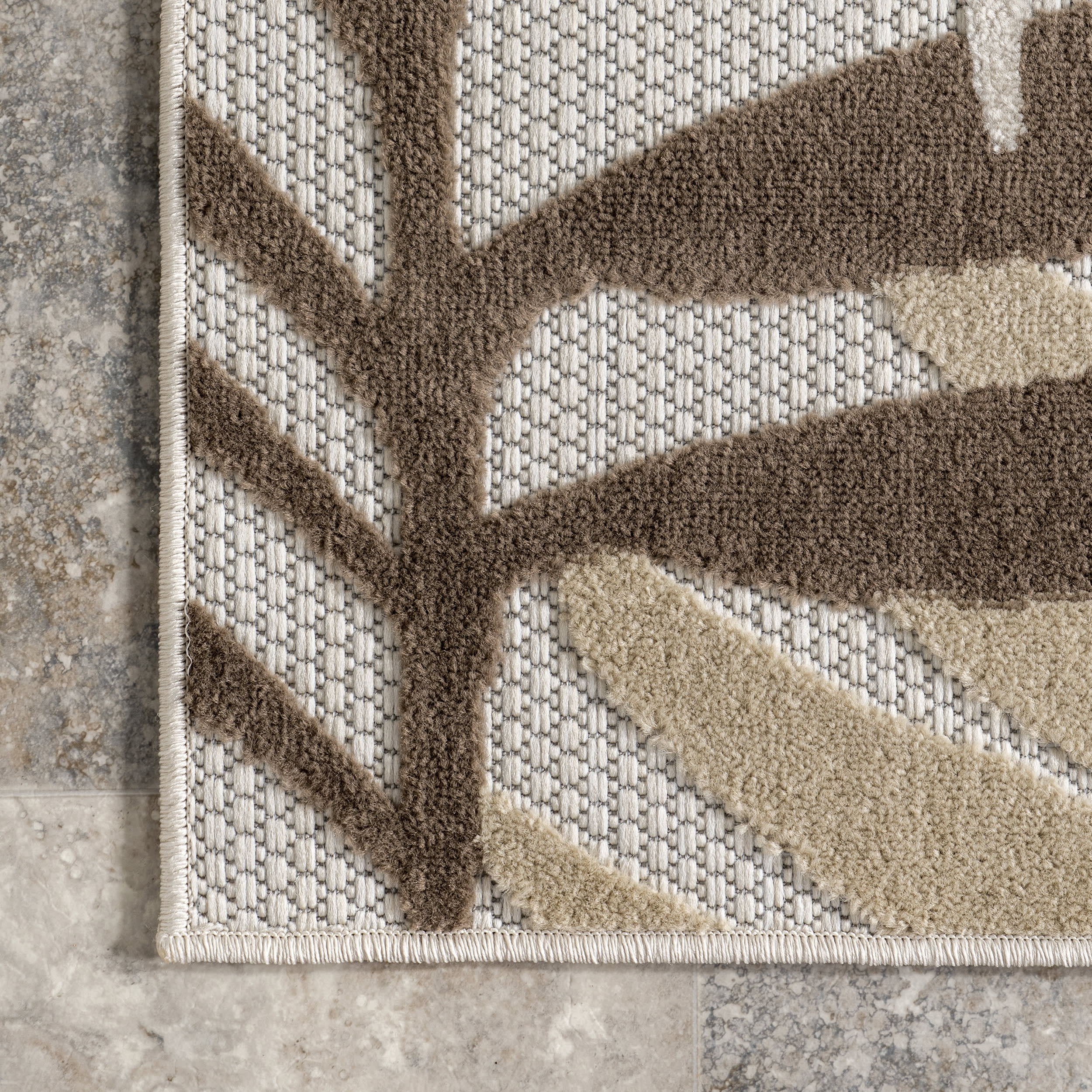 Skyler Tropical Leaves Indoor-Outdoor Rug | Beige - Image 3