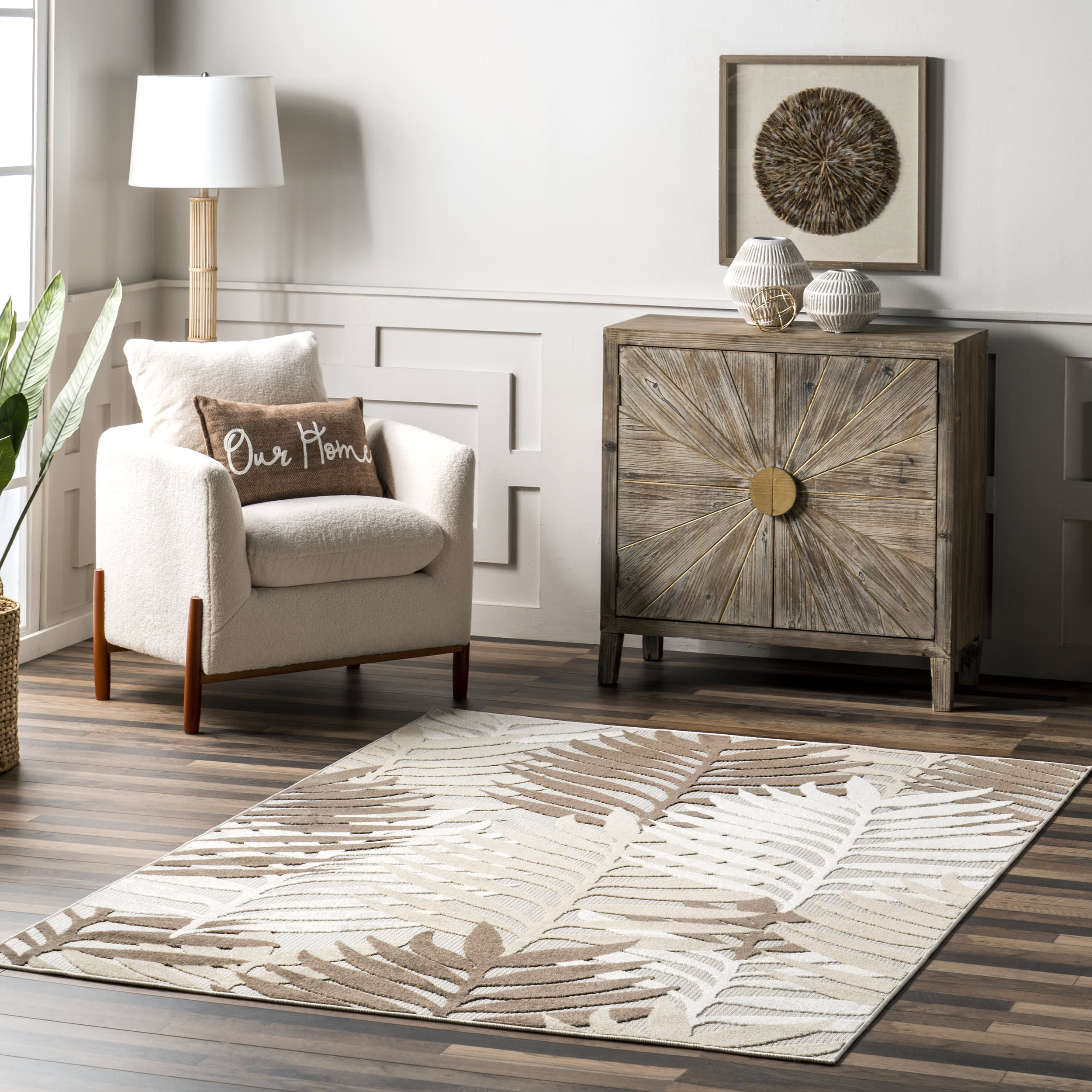 Skyler Tropical Leaves Indoor-Outdoor Rug | Beige - Image 4