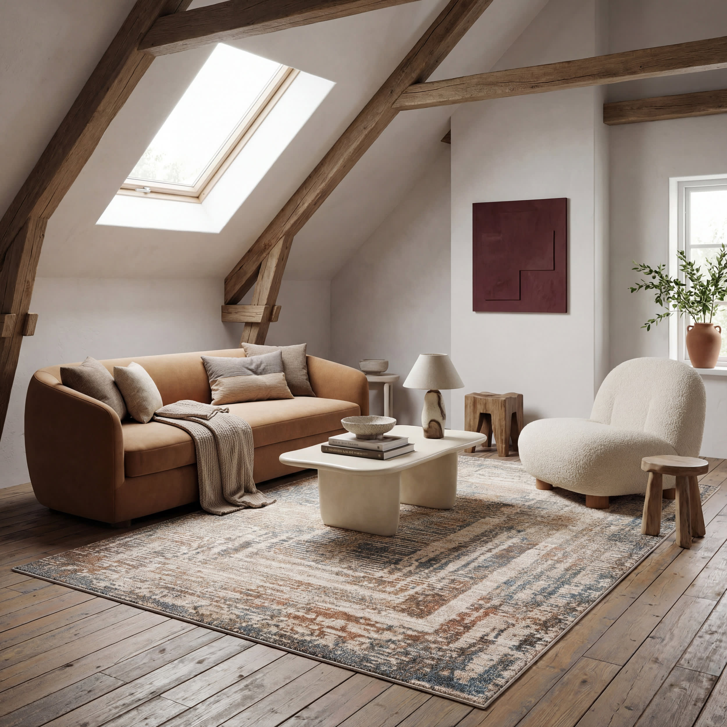 Slatewood Rustic Bordered Washable Rug | Tan - Image 2