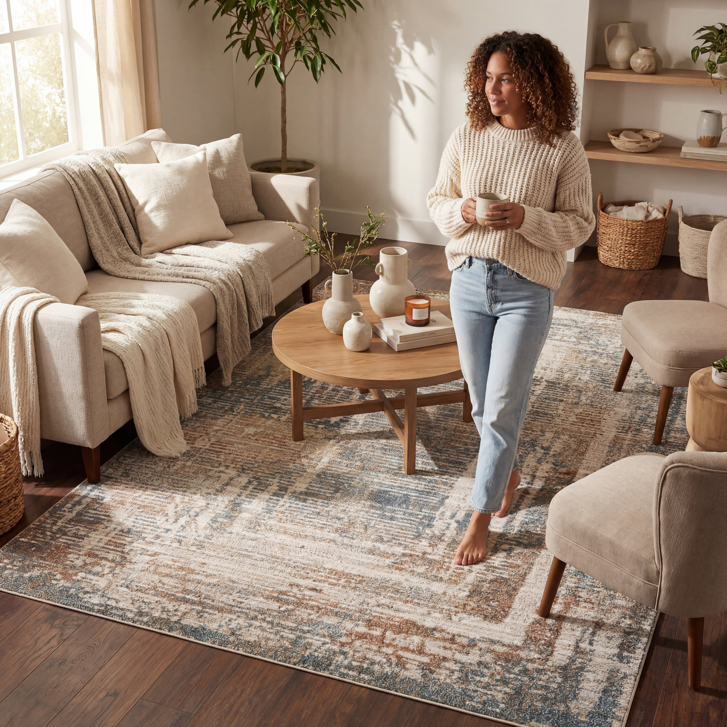 Slatewood Rustic Bordered Washable Rug | Tan - Image 9