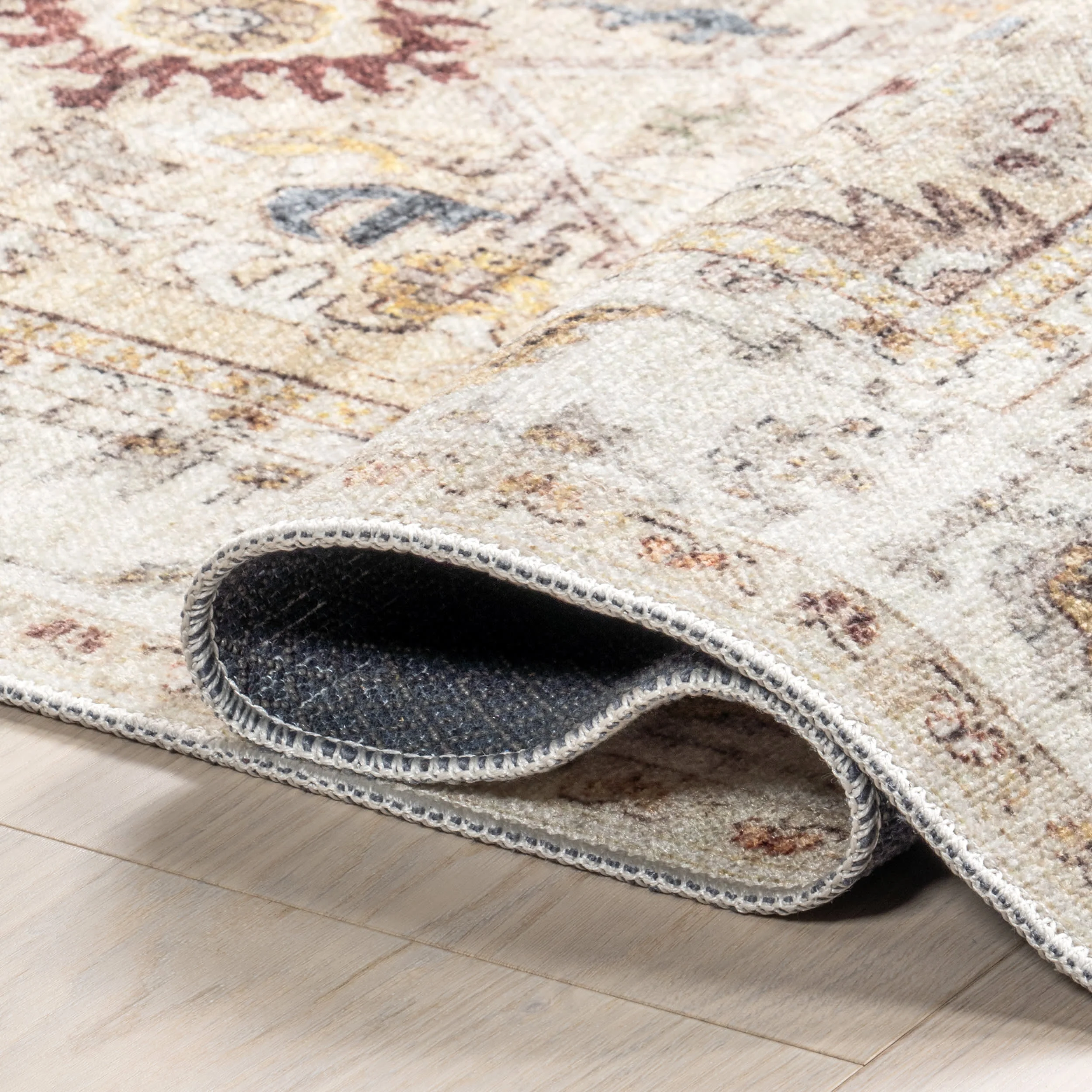 Sloan Vintage Floral Washable Rug | Beige - Image 8