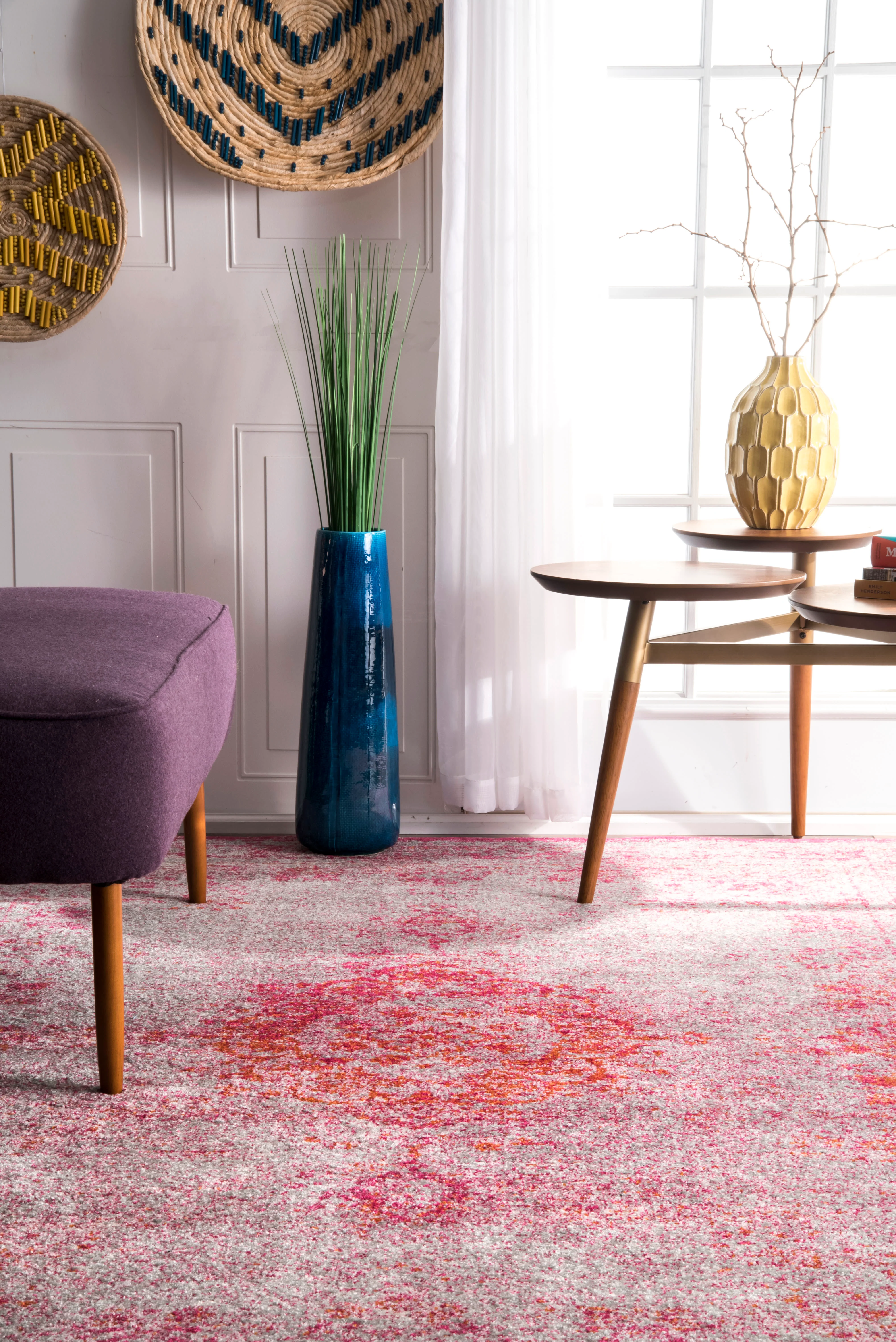Sofia Overdyed Oriental Medallion Rug | Pink - Image 4