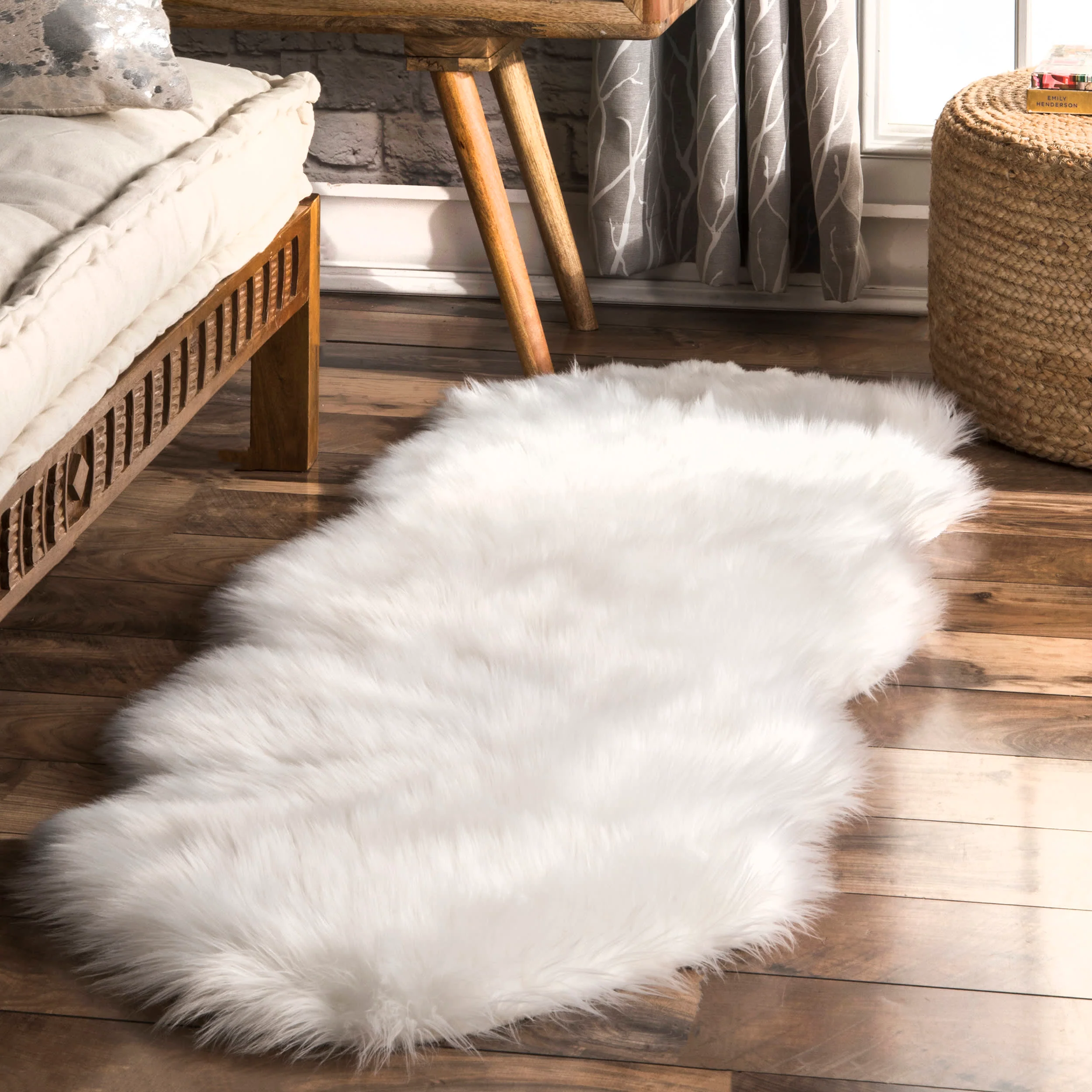 Soft Solid Faux Sheepskin Rug | Ivory - Image 2