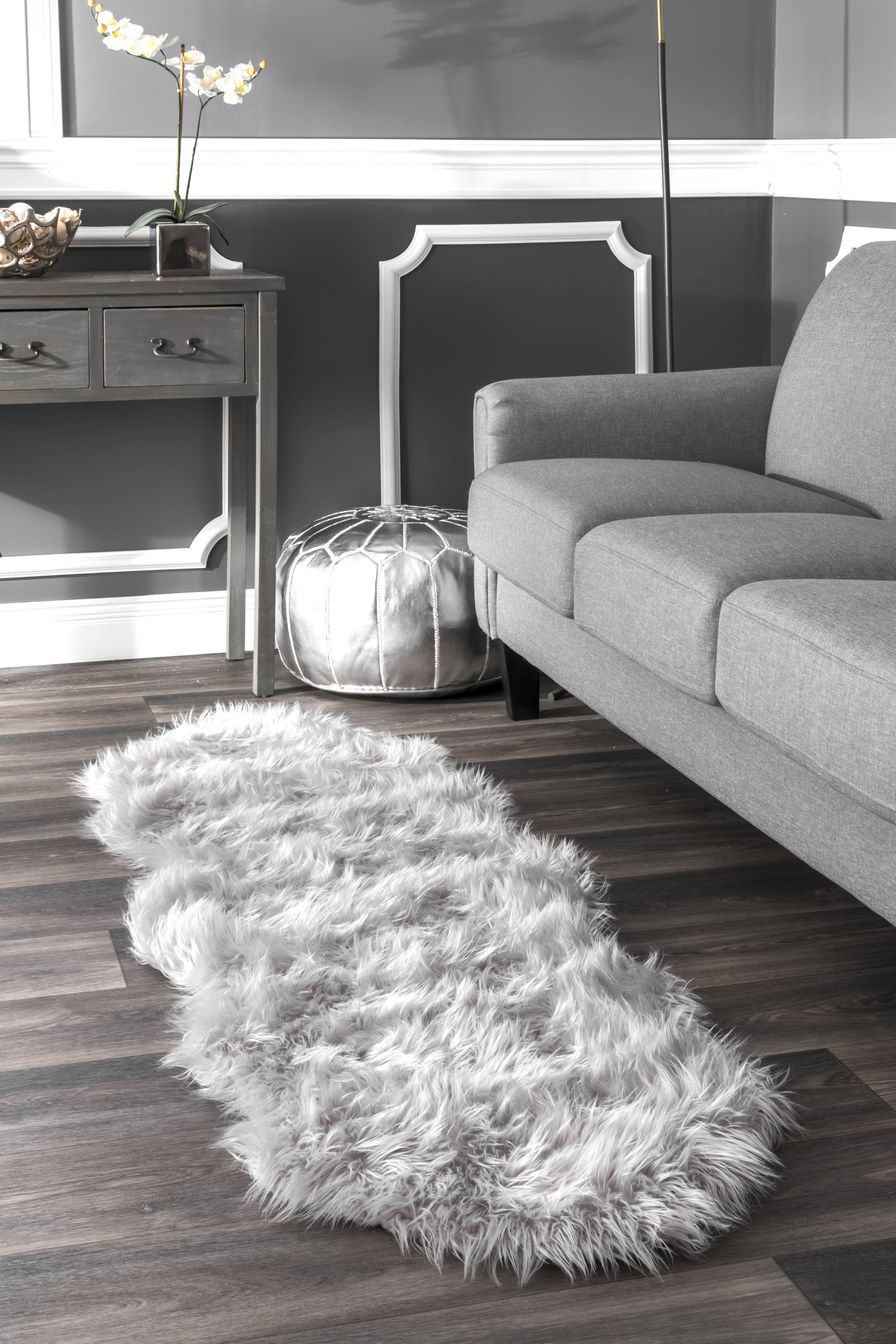 Soft Solid Faux Sheepskin Rug | Light Grey - Image 2