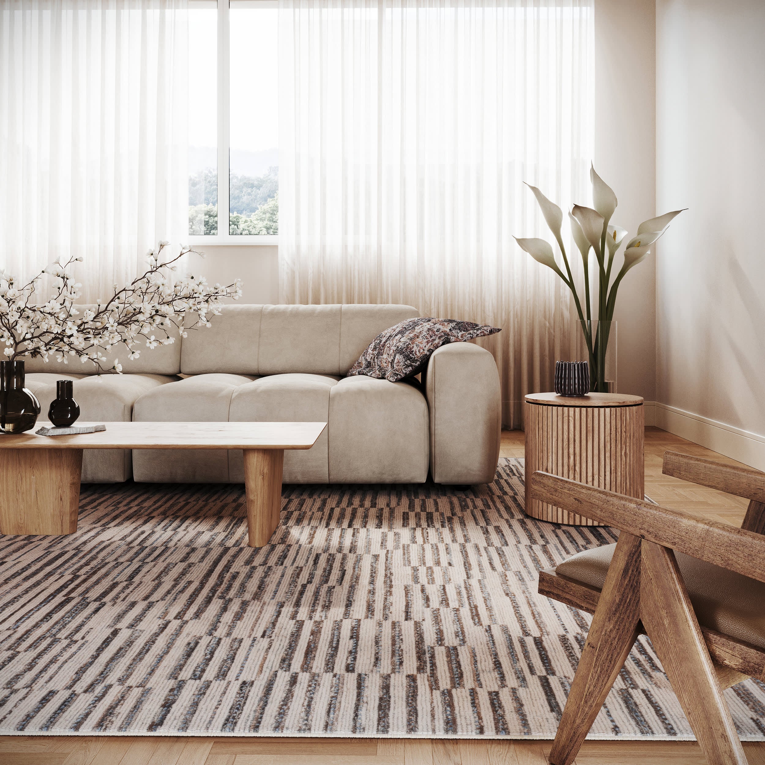 Sola Abstract Washable Rug | Beige - Image 2