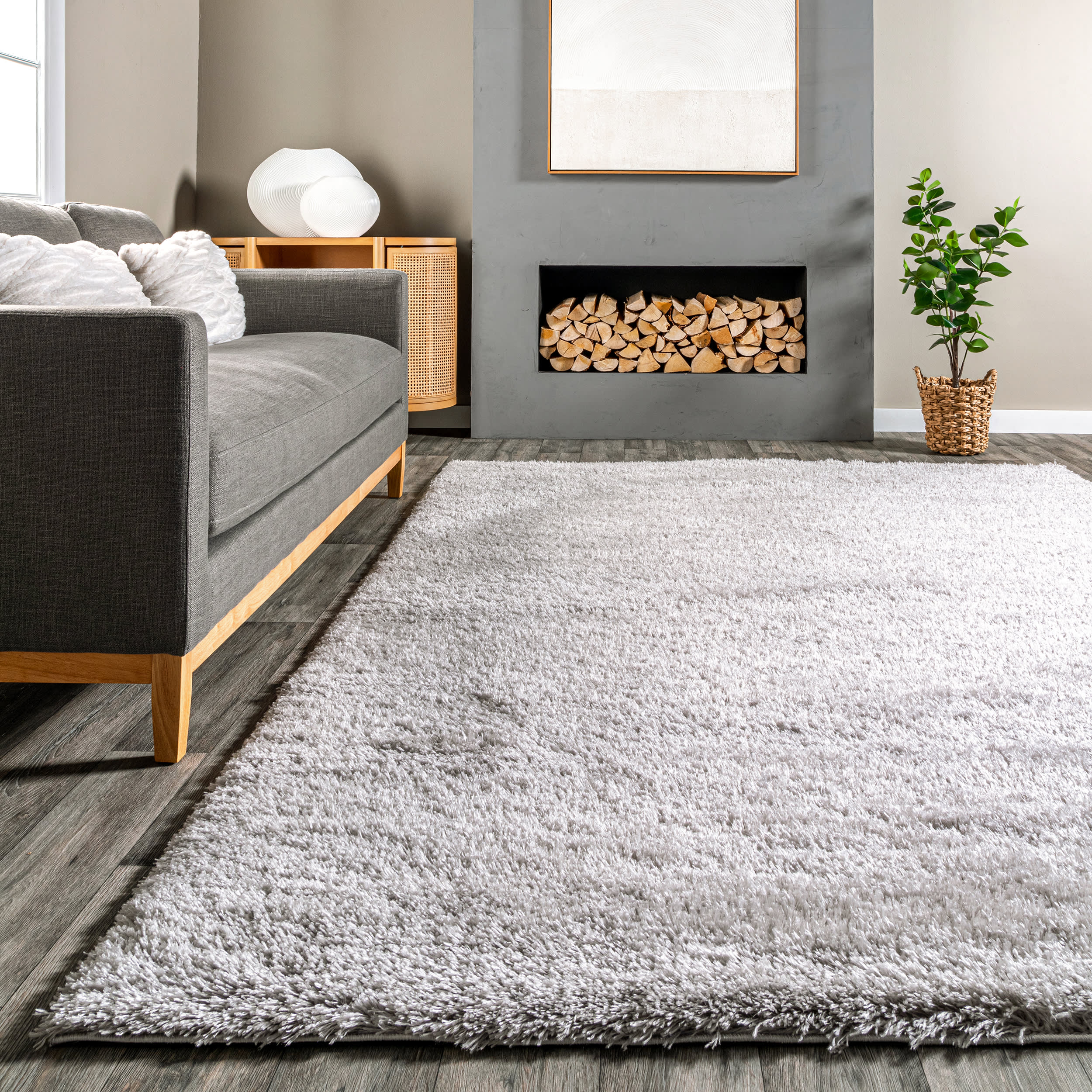 Solid Fluffy Rug | Silver - Image 4
