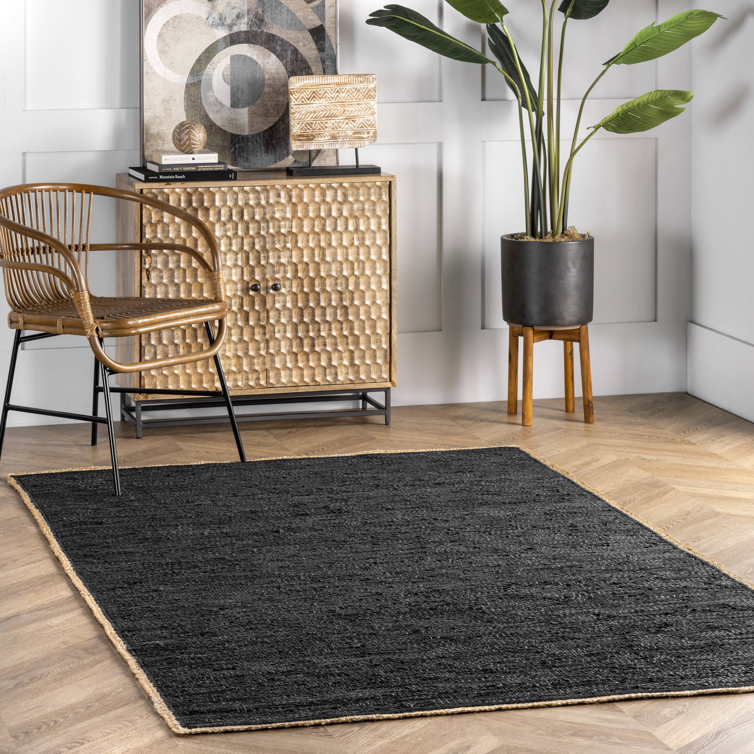 Solid Leather Flatweave Rug | Black - Image 2