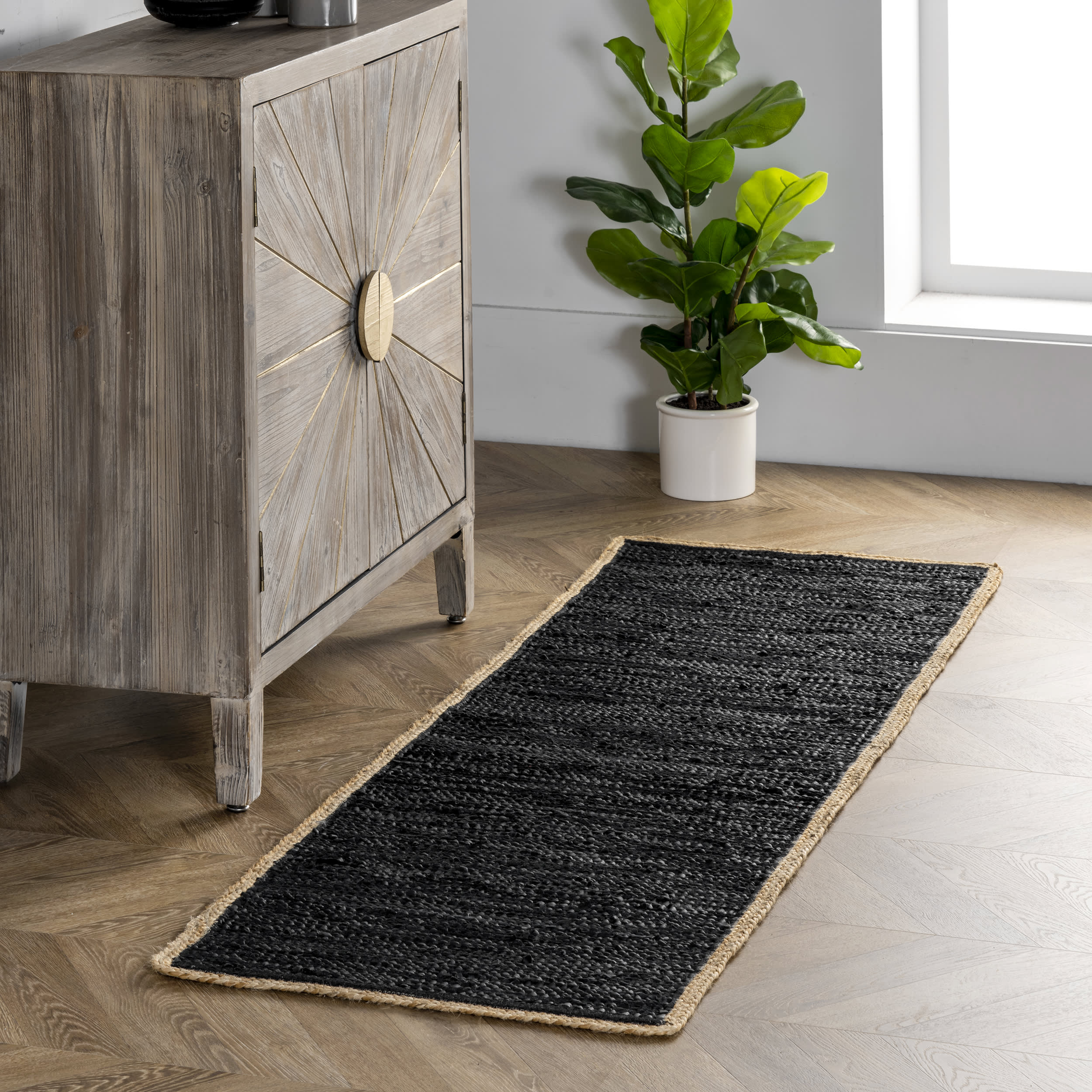 Solid Leather Flatweave Rug | Black - Image 2