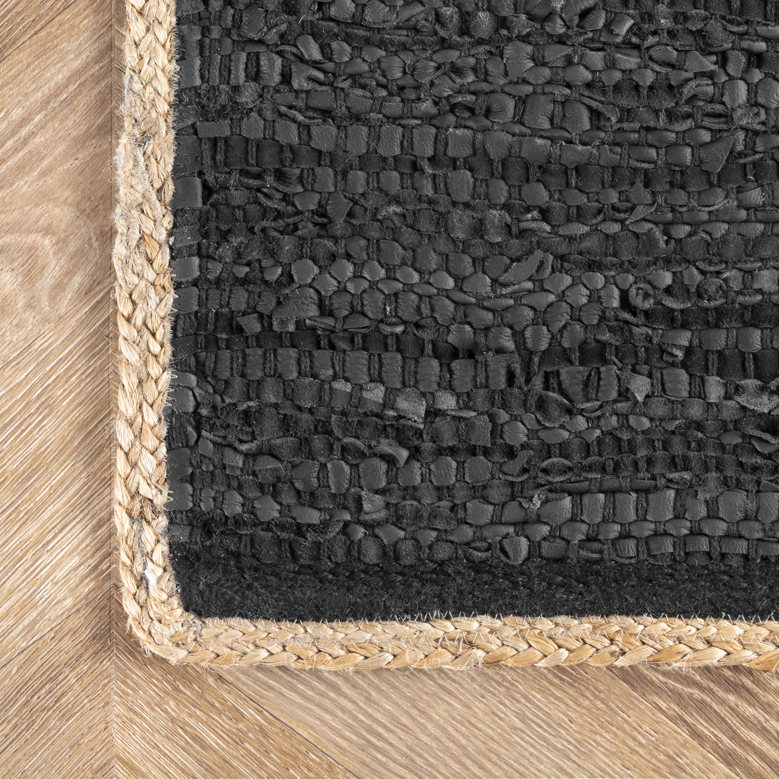 Solid Leather Flatweave Rug | Black - Image 3