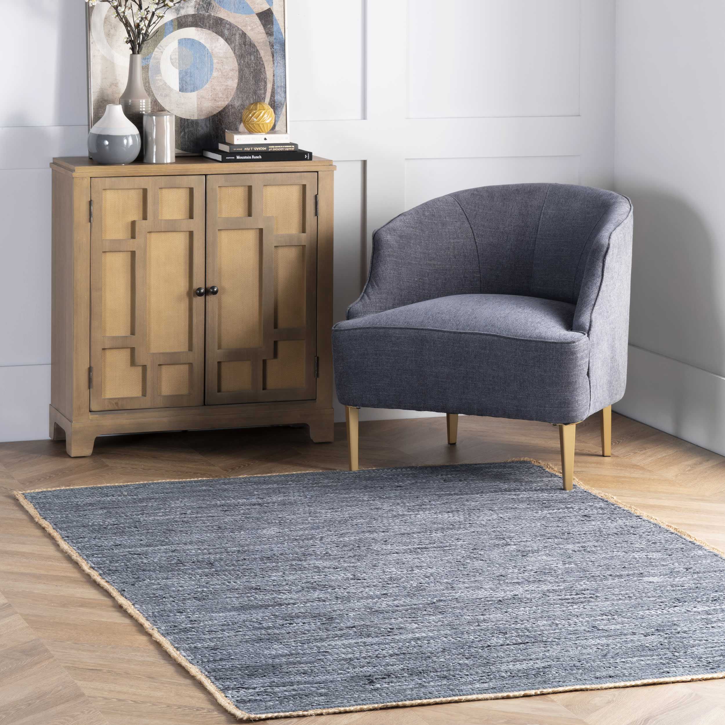 Solid Leather Flatweave Rug | Blue - Image 2