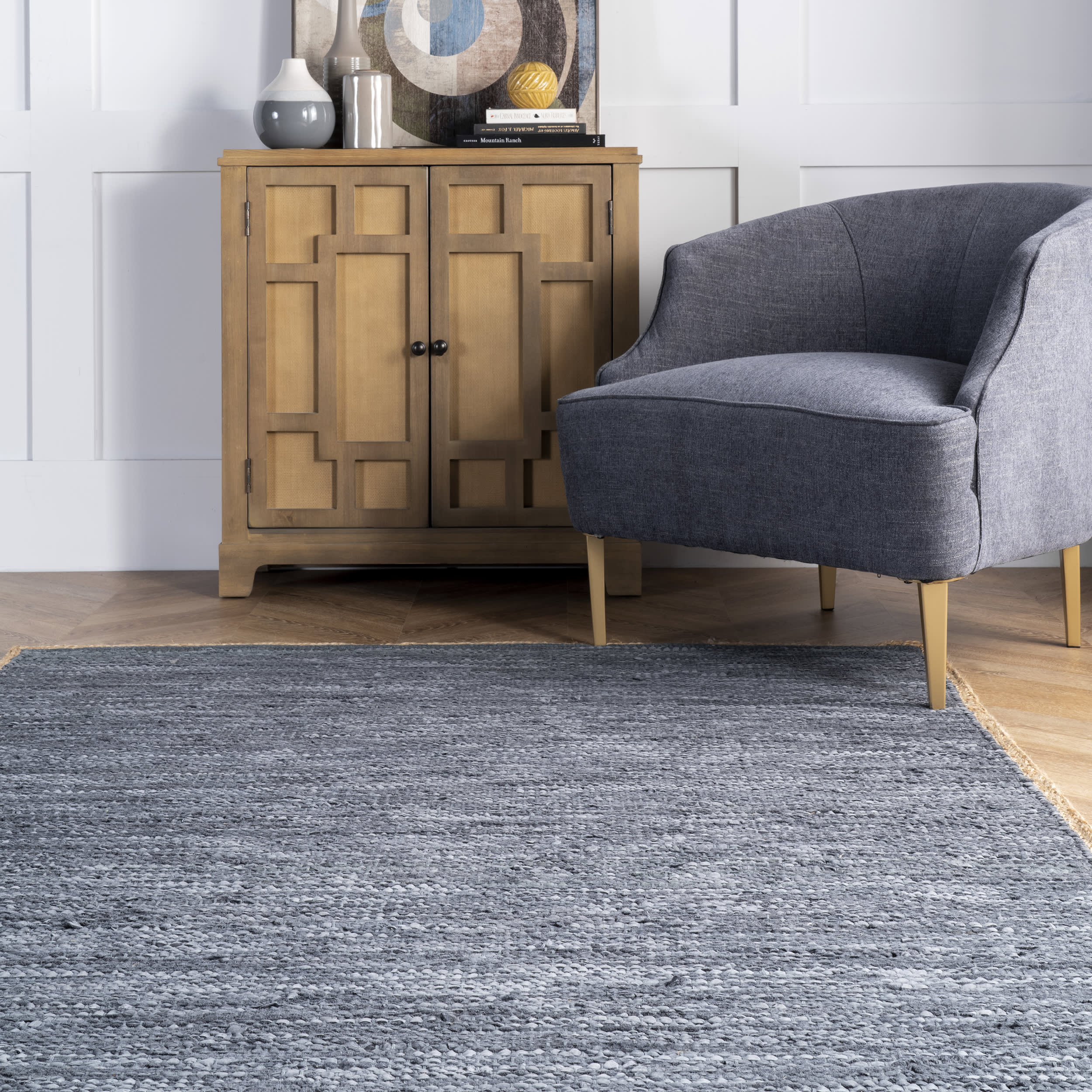 Solid Leather Flatweave Rug | Blue - Image 4