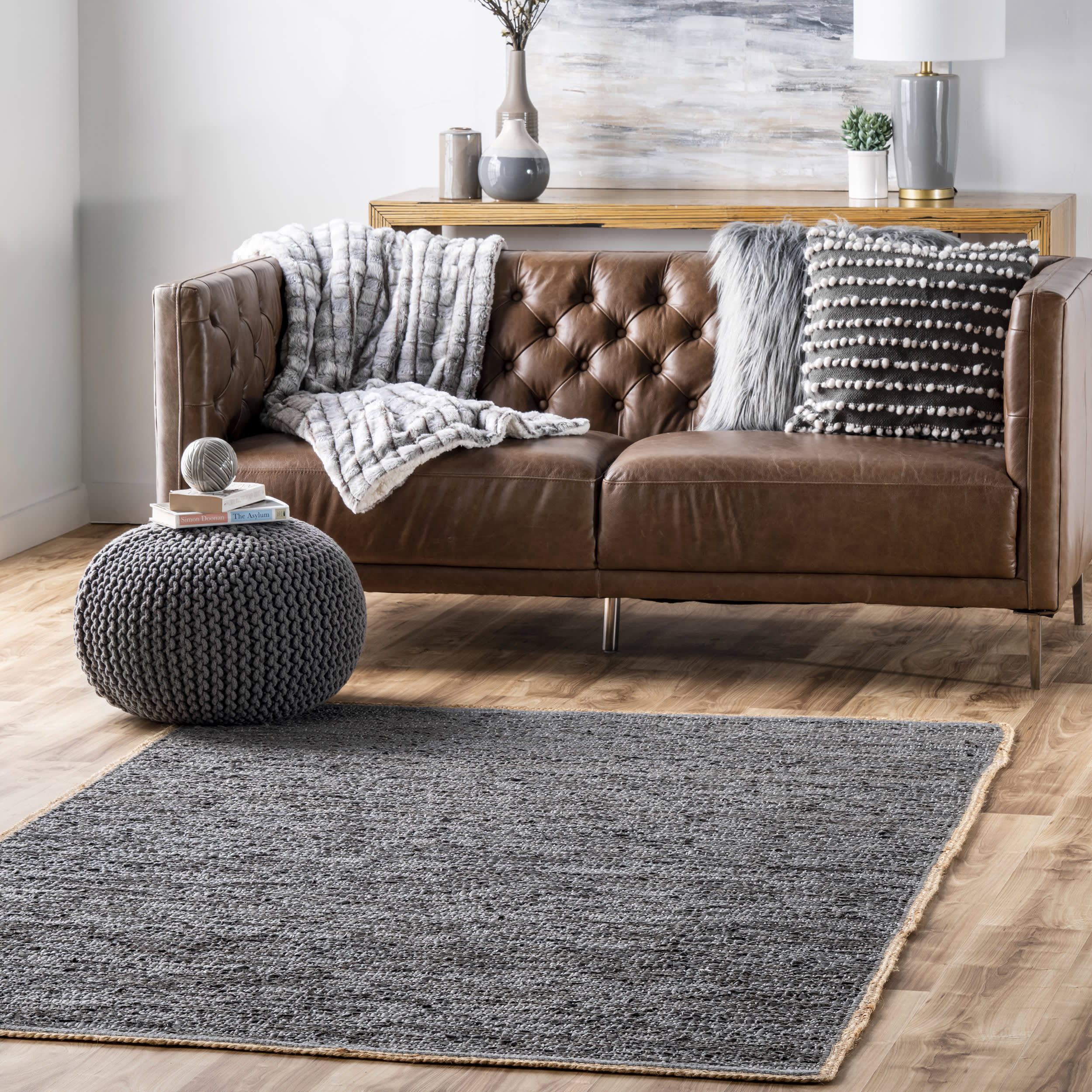 Solid Leather Flatweave Rug | Grey - Image 2
